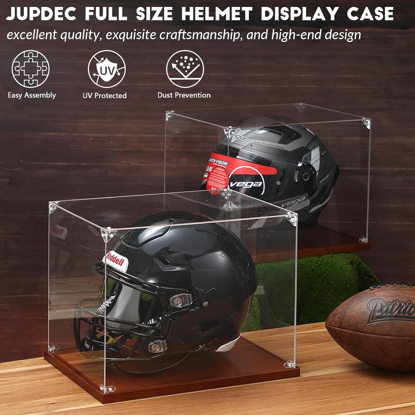 JupDec Baseball Display Case, Clear Cube Baseball Holder with Wooden Base, Autograph Baseball Stand Box for Single Ball, Acacia Wood, Brown, 1 Pack
