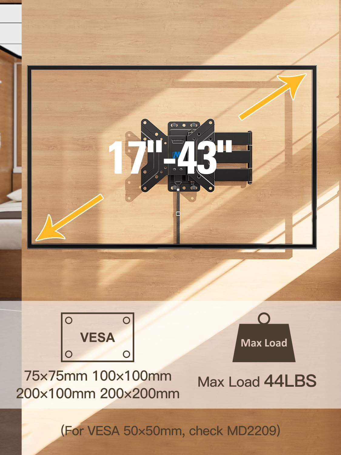 Mounting Dream UL Listed RV TV Wall Mount for 17-43 Inch TV, Full Motion Lockable RV Mount on Motor Home Camper Truck Trailer Marine Boat, Quick Lock and Release in 1 Step VESA 200mm, 44 lbs, MD2210