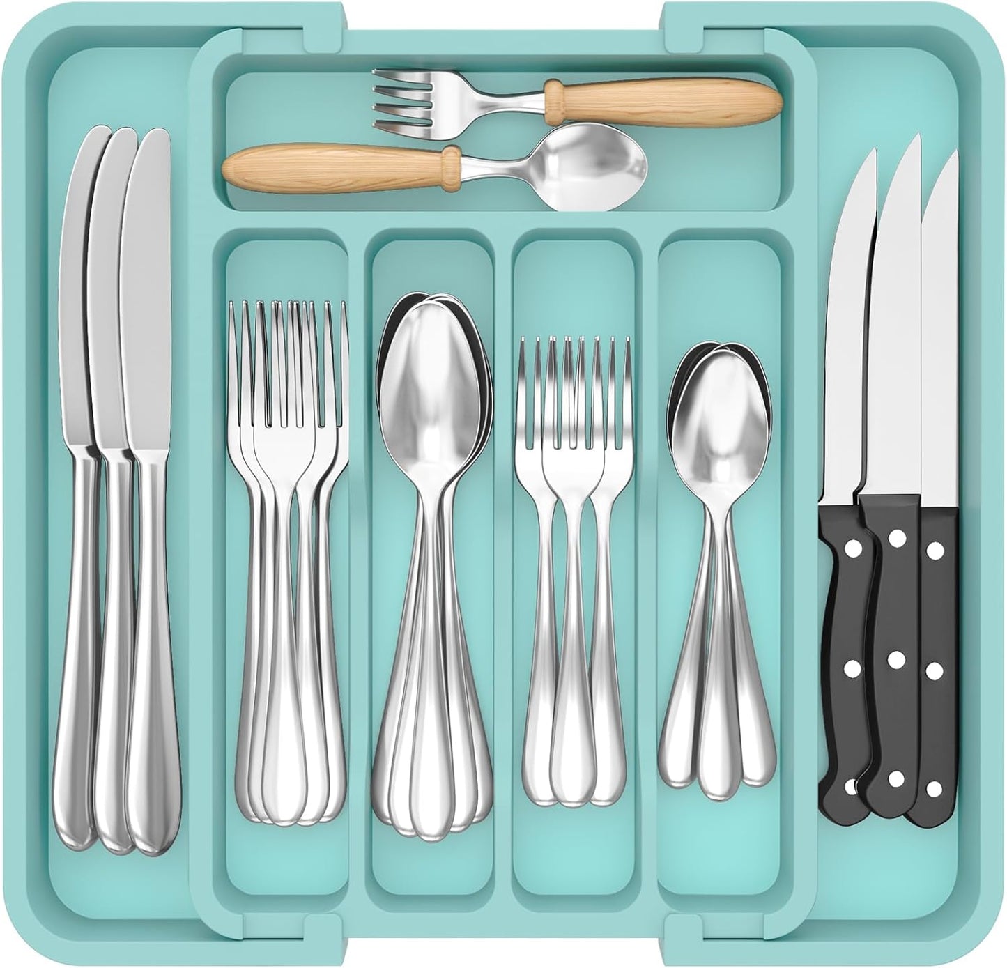 Lifewit Cutlery Organizer, Expandable Utensil Organizer for Kitchen, Utensil Holder, Adjustable Cutlery Rack Organizer for Spoons, Knives, Kitchen Organizers and Storage, Black