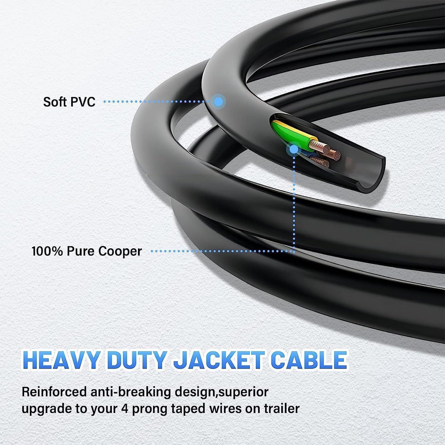 MECMO 3ft 4-Pin Flat Trailer Extension Coiled Cable 4 Pin Male and Female Wiring Harness Adapter, Trailer Wire Extension 4-Way Vehicle-Side and Trailer-Side 4 Prong Connector Extender Cord 3 Feet 36'' - PuriLite
