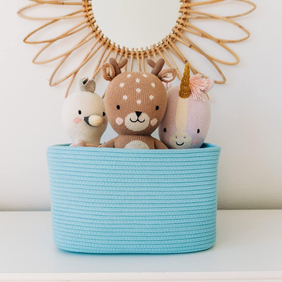 OrganiHaus Soft Woven Baskets for Storage Organization Set of 3, Cotton Rope Nursery Storage Baskets for Shelves, Square Book Bins, Bathroom Towel Hamper, Dog Toy Bins, Panier Rangement - Light Honey