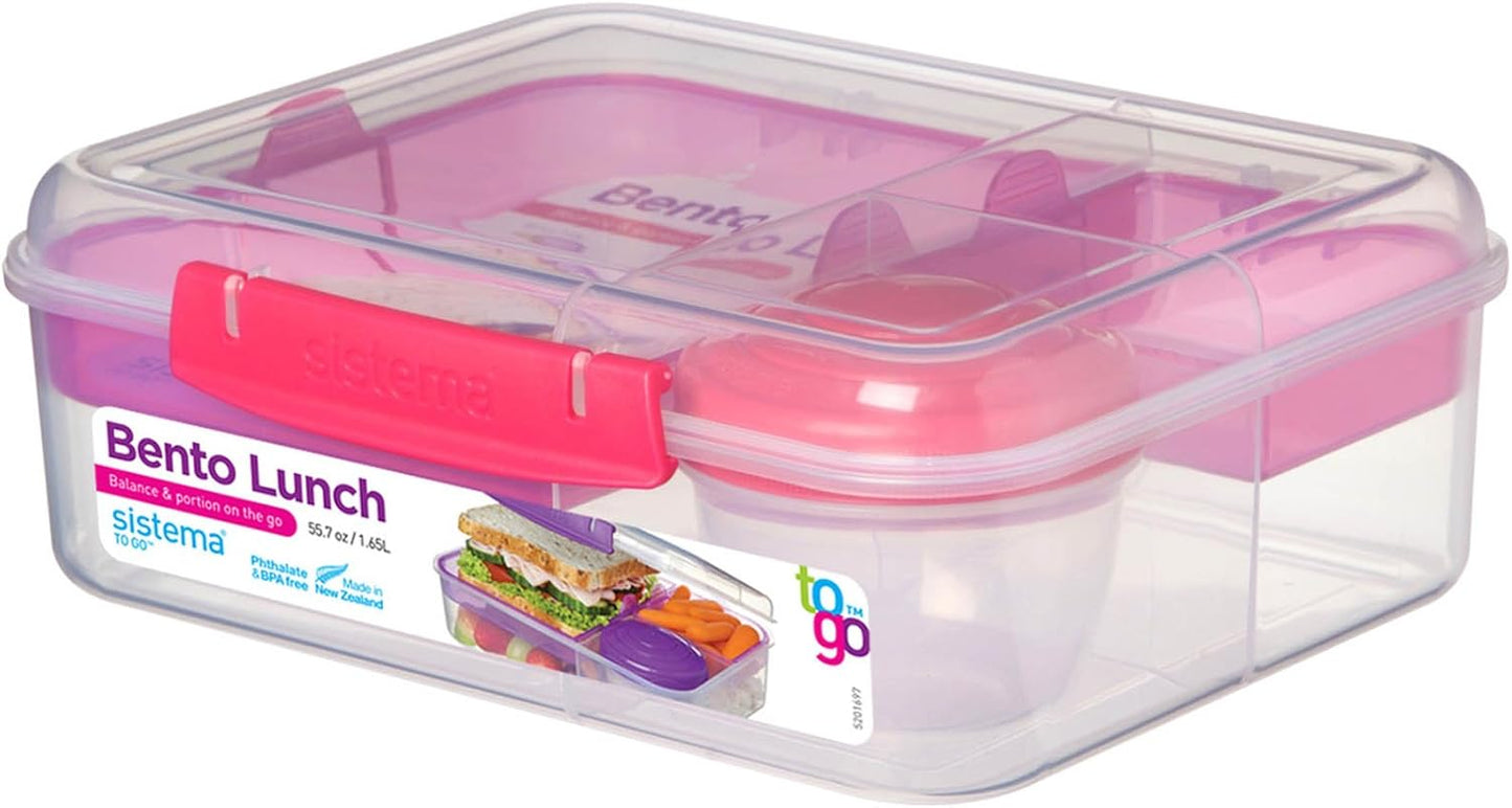 Sistema to Go Bento Box | Lunch Box with Yogurt/Fruit Container | 1.65 L | 6.9 Cup| BPA-Free | Colour May Vary