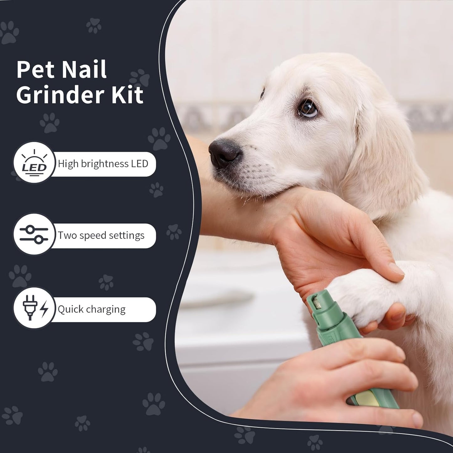 Dog Nail Grinder with LED Light, Rechargeable Pet Nail Grinder Kit with Nail Grinder and Trimmer, Low-Noise, 2-Speed Powerful Pet Nail Trimmer for Large Medium Small Animal Nail Care (Blue)