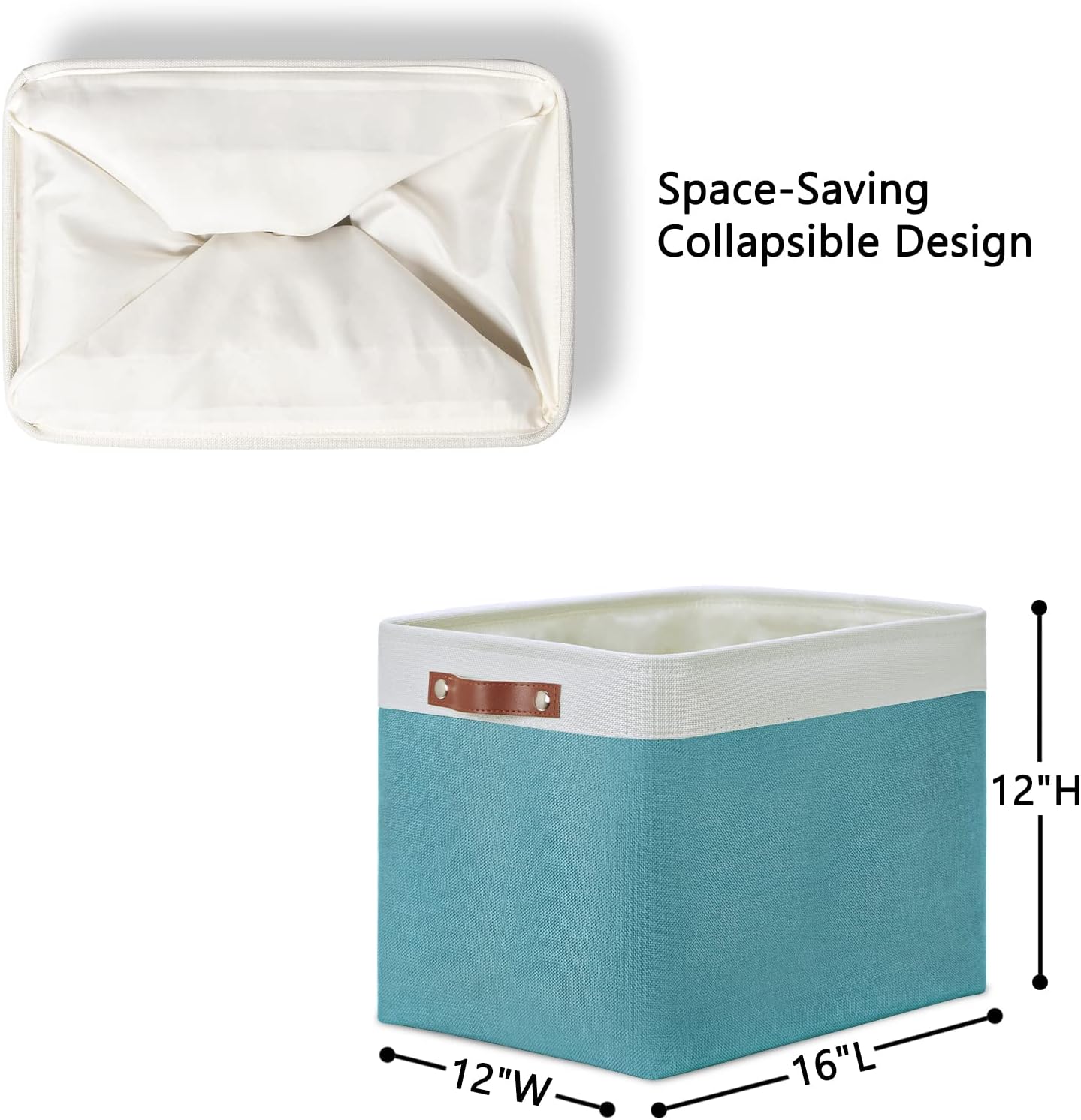 DULLEMELO Storage Baskets for Shelves, Fabric Collapsible Rectangular Storage Bins for Shelves, Closets, Nursery, Home, Office, Empty Gift Baskets (White&Teal)