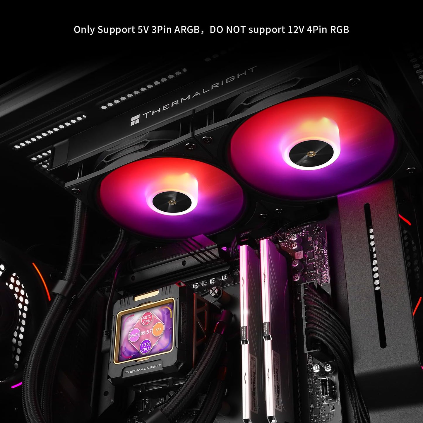 Thermalright FW 360 Black ARGB-360mm AIO CPU Liquid Cooler,IPS LCD Screen with 320 * 240 Resolution,for AM5/Intel LGA1700,‘2.4 inch’Magnet-Absorbent LCD Screen for Images -Black
