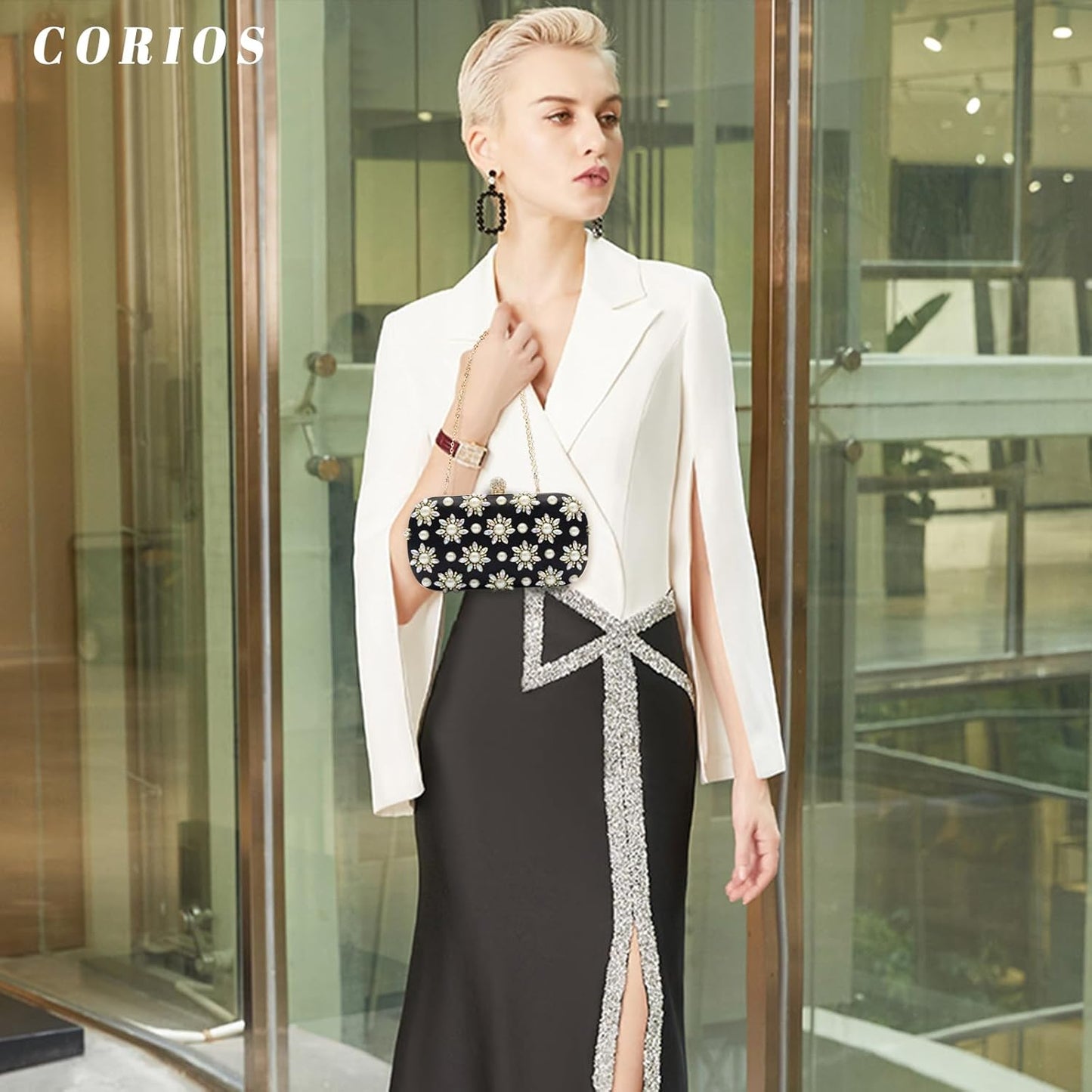 CORIOS Rhinestone Evening Bag for Women Beaded Clutch Bag Bridal Wedding Purse Glitter Shoulder Bag Luxury Crystal Handbag