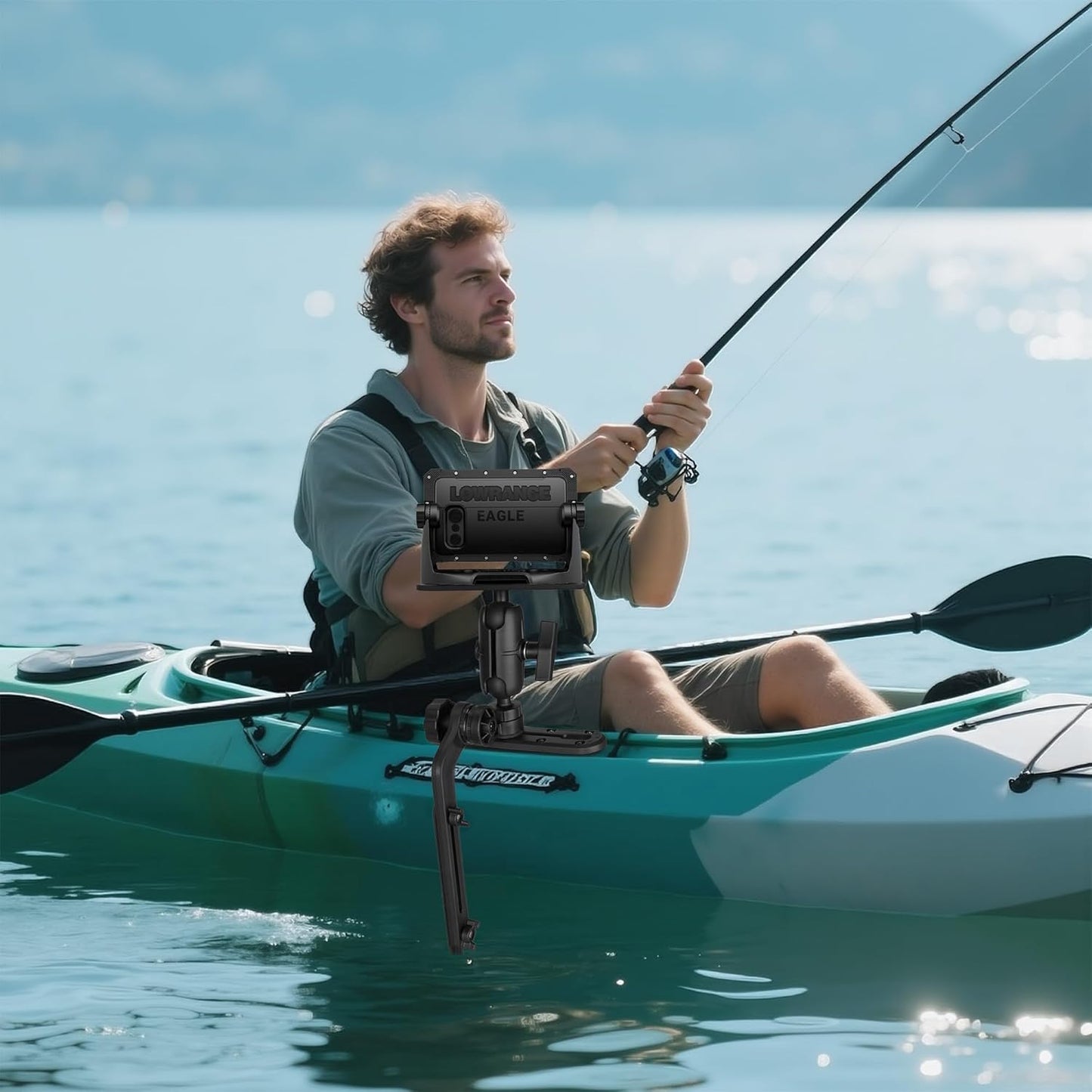 Velpaw 1.5" Ball Kayak Fish Finder Mount with Transducer Mounting Arm, Marine Electronic Mount Plate with Low Profile Track, Compatible with RAM Mounts, Scotty, Lowrance, Garmin