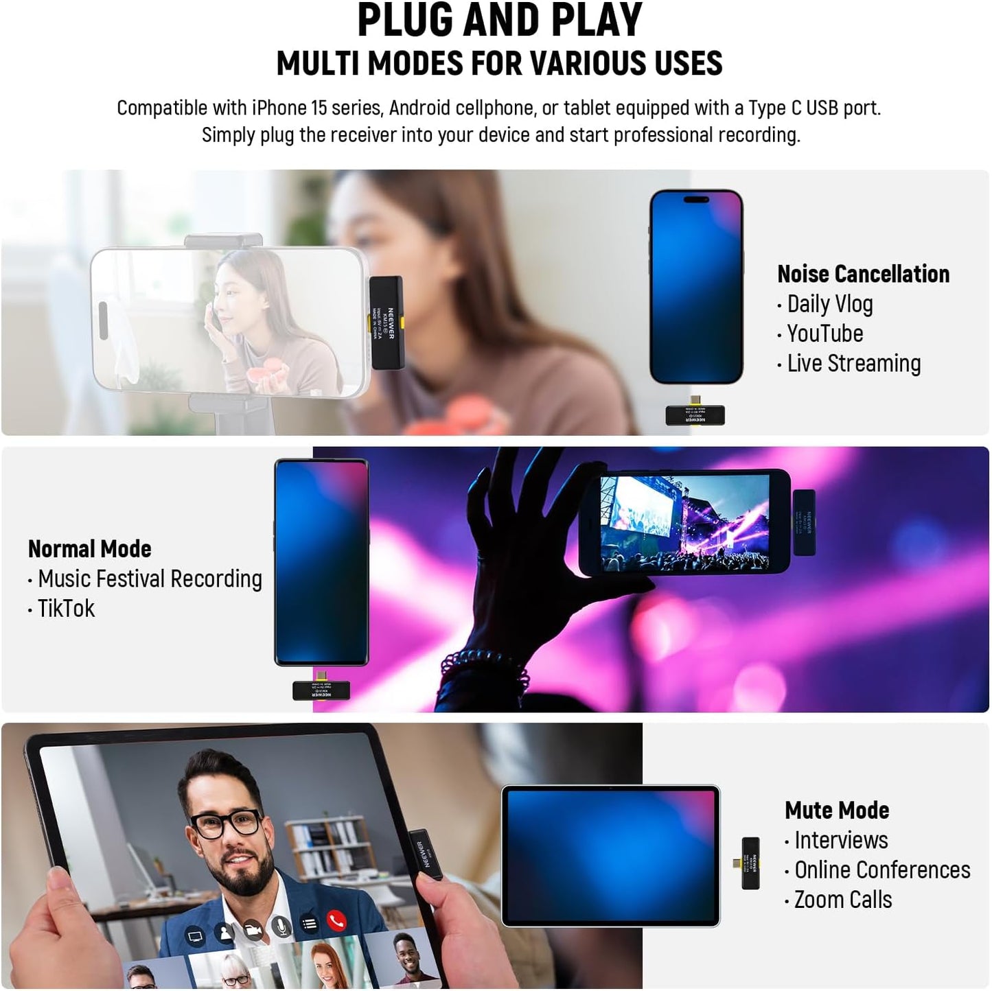 NEEWER CM28 Wireless Lavalier Microphone System with Charging Case, 1 Click Noise Canceling, 4GB Storage for 9Hrs of 48KHz 16 Bit Uncompressed Audio Lapel Mic Compatible with iPhone/Android/PC/Camera