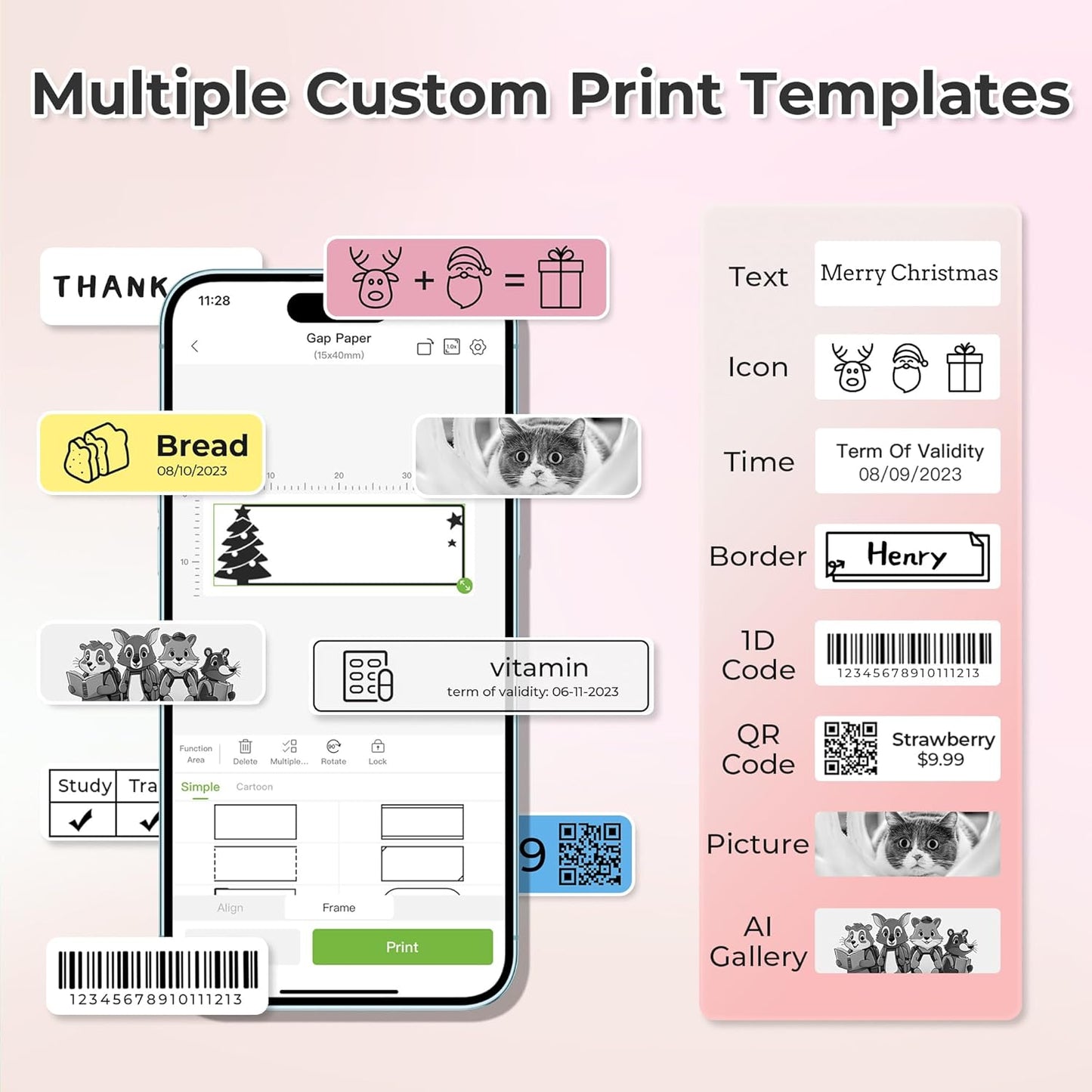 Nelko Label Maker Machine with Tape, P21 Portable Bluetooth Label Printer, Wireless Built-in Cutter Sticker Maker Mini Label Makers with Multiple Templates for School Organizing Office Home, White