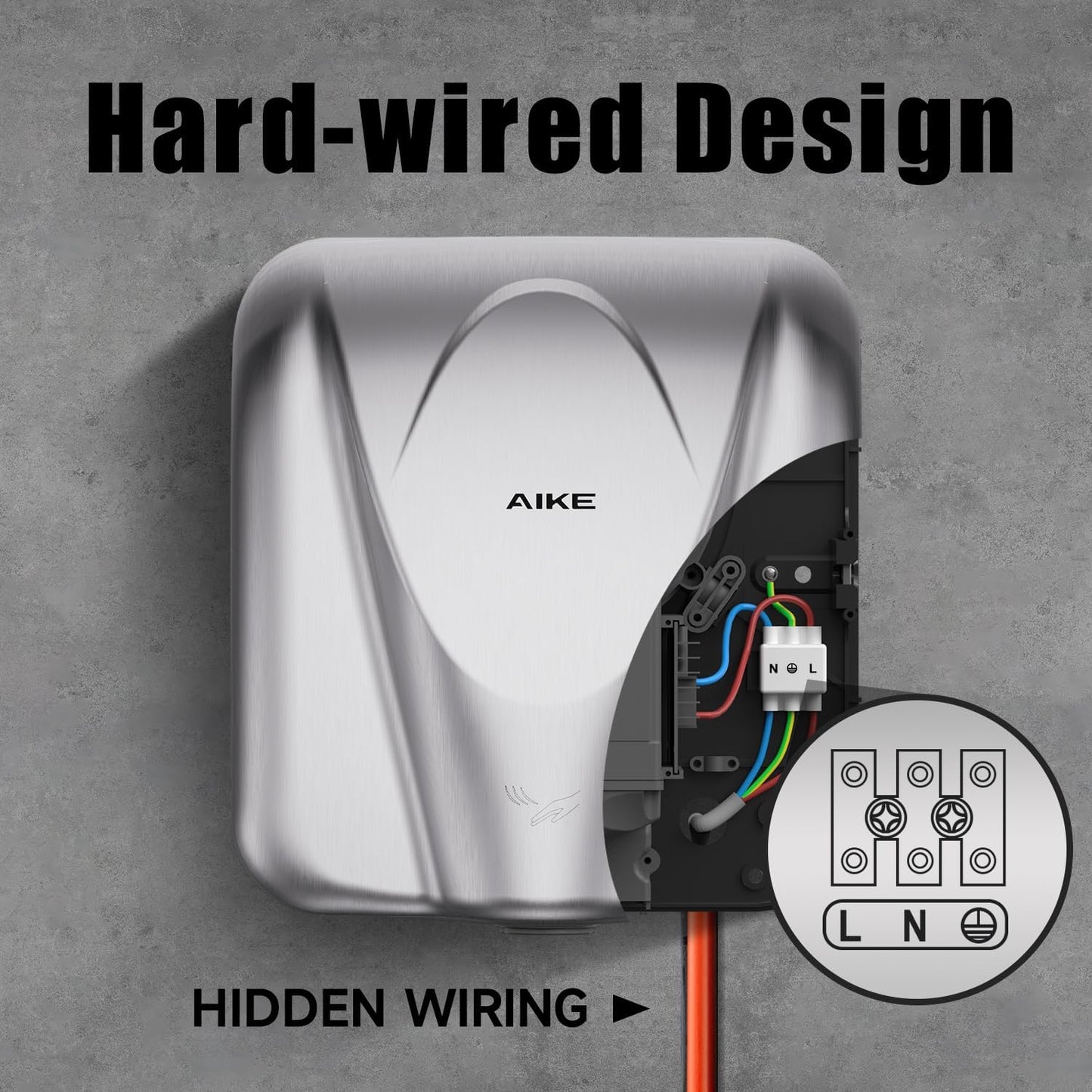 AIKE Elephant Power Commercial Hand Dryer High Speed Auto Warm Wind, Matte Black Thermoset Cover AC110V-130V Model AK2812