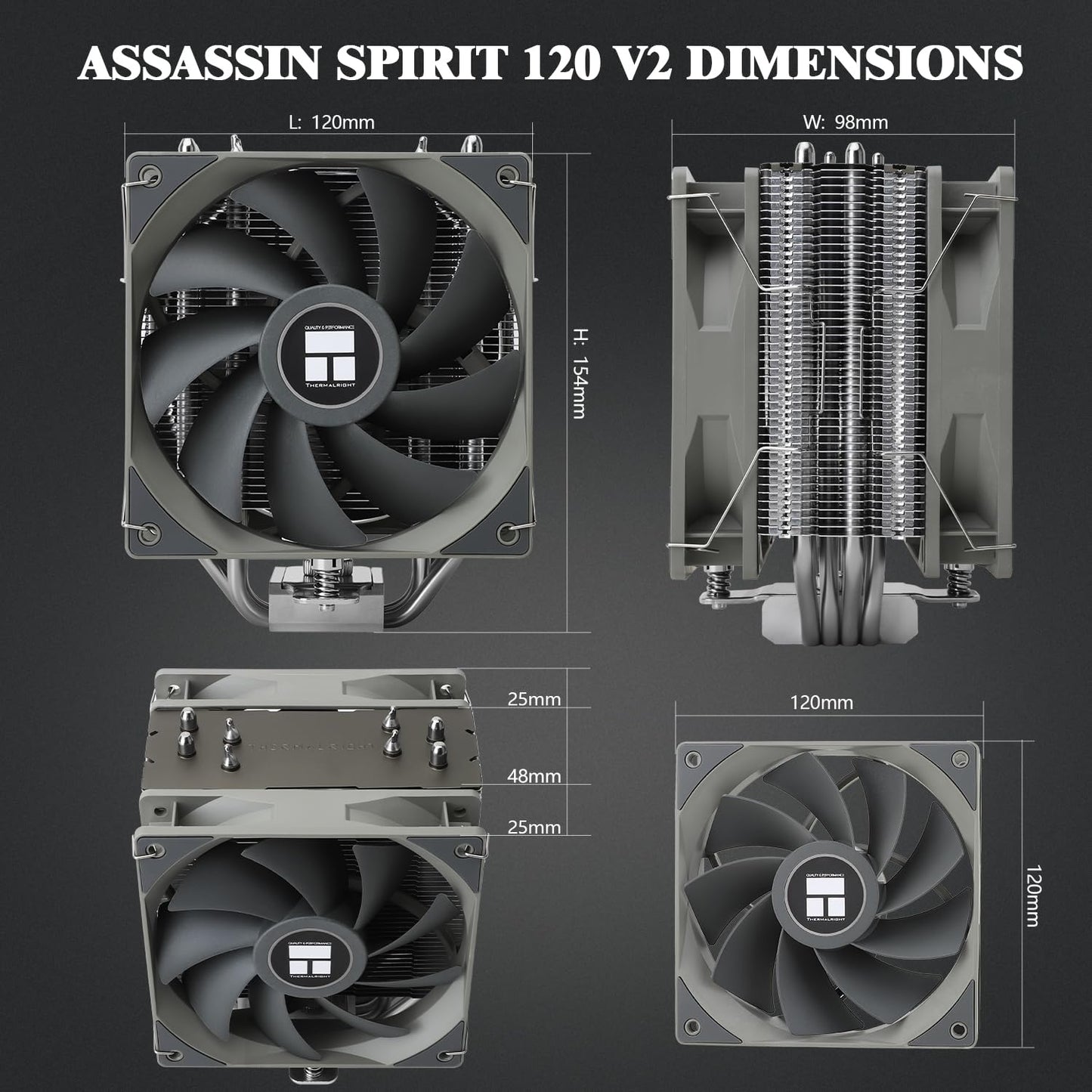 Thermalright Assassin Spirit 120 V2 PLUS CPU Air Cooler,1500RPM Speed,4 Heat Pipes, TL-C12C V2×2 PWM Quiet Fans CPU Cooler With S-FDB Bearing, for AMD AM4 AM5/Intel 1700/1150/1151/1200,17XX PC Cooling