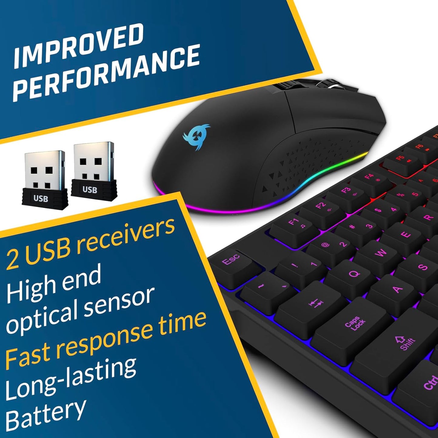 KLIM Chroma Wireless Gaming Keyboard RGB New - Long-Lasting Rechargeable Battery - Quick and Quiet Typing - Water Resistant Backlit Wireless Keyboard for PC PS5 PS4 Mac - Black