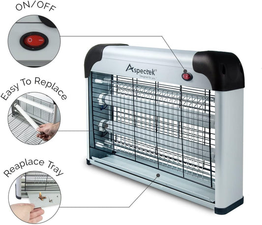 ASPECTEK 20W Electric Indoor Bug Zapper with Extra UV Bulbs – Mosquito and Fly Zapper for Kitchens, Bedrooms, Living Rooms, and Covered Spaces - PuriLite