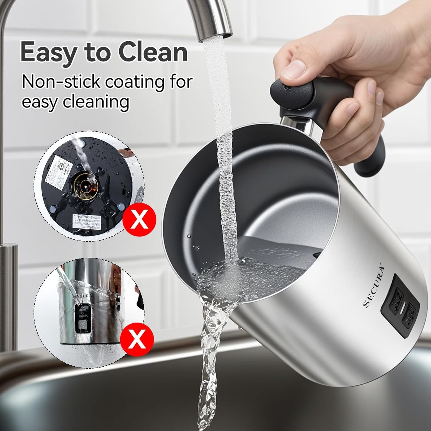 Secura Electric Milk Frother, Automatic Milk Steamer Warm or Cold Foam Maker for Coffee, Cappuccino, Latte, Stainless Steel Milk Warmer with Strix Temperature Controls (Black)