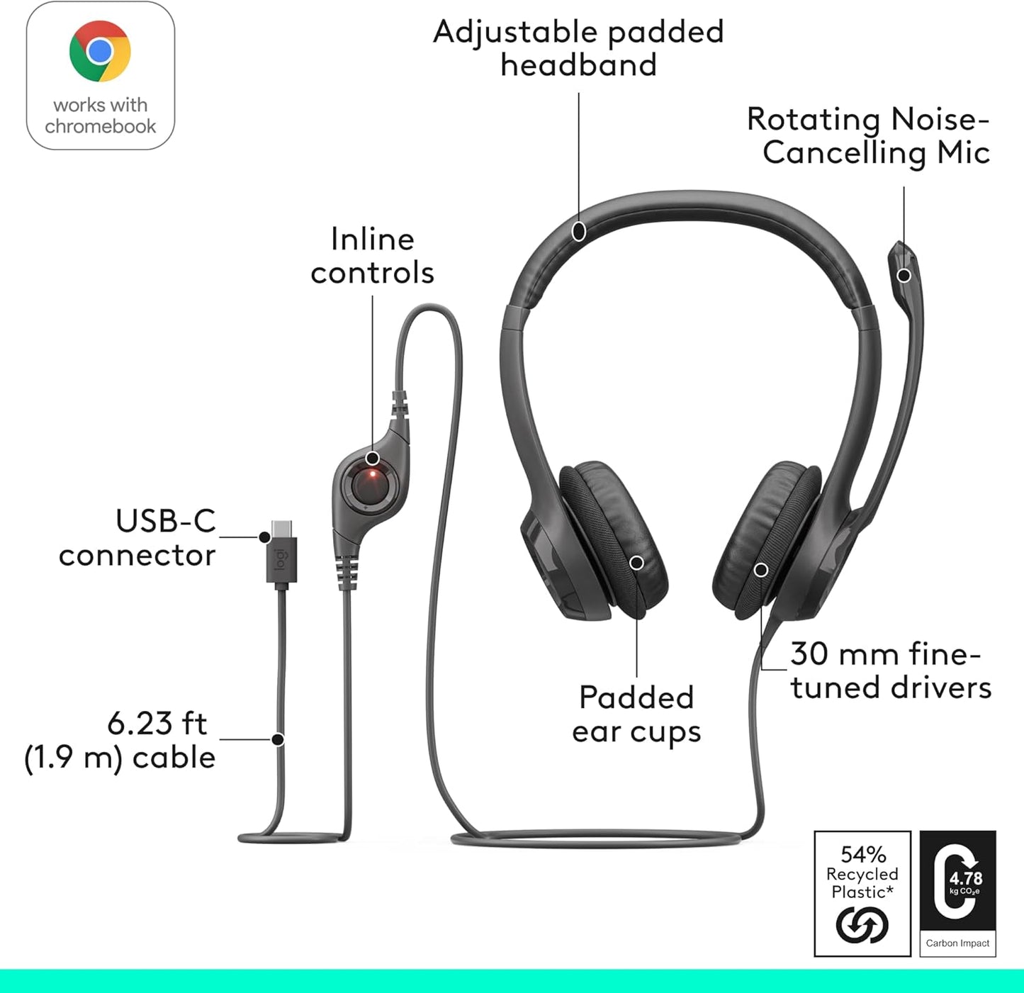 Logitech Zone 301 Wireless Bluetooth Headset with Noise-Canceling Microphone, Compatible with Windows, Mac, Chrome, Linux, iOS, iPadOS, Android – Graphite