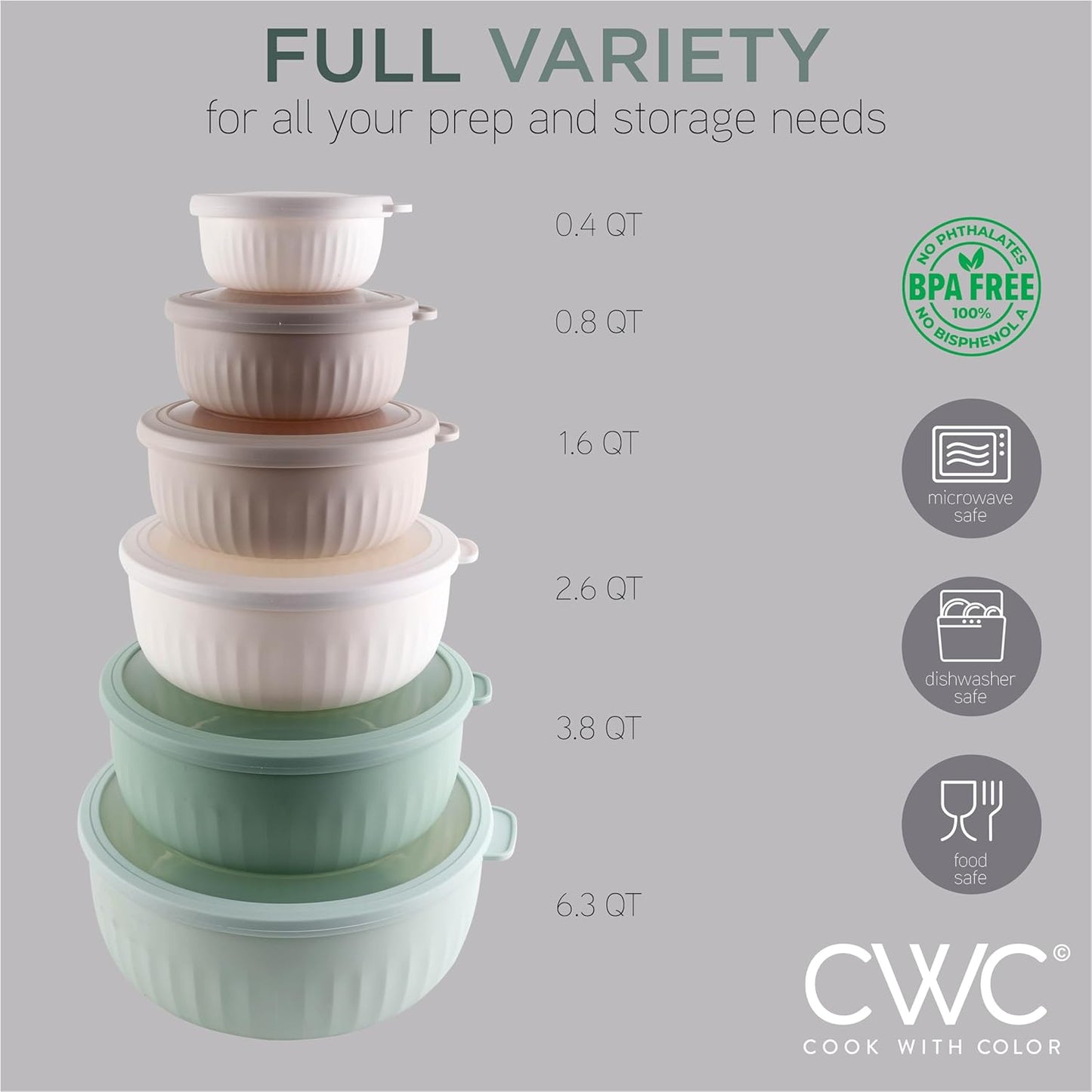 COOK WITH COLOR Prep Bowls with Lids- 8 Piece Nesting Plastic Small Mixing Bowl Set with Lids (Teal Ombre)