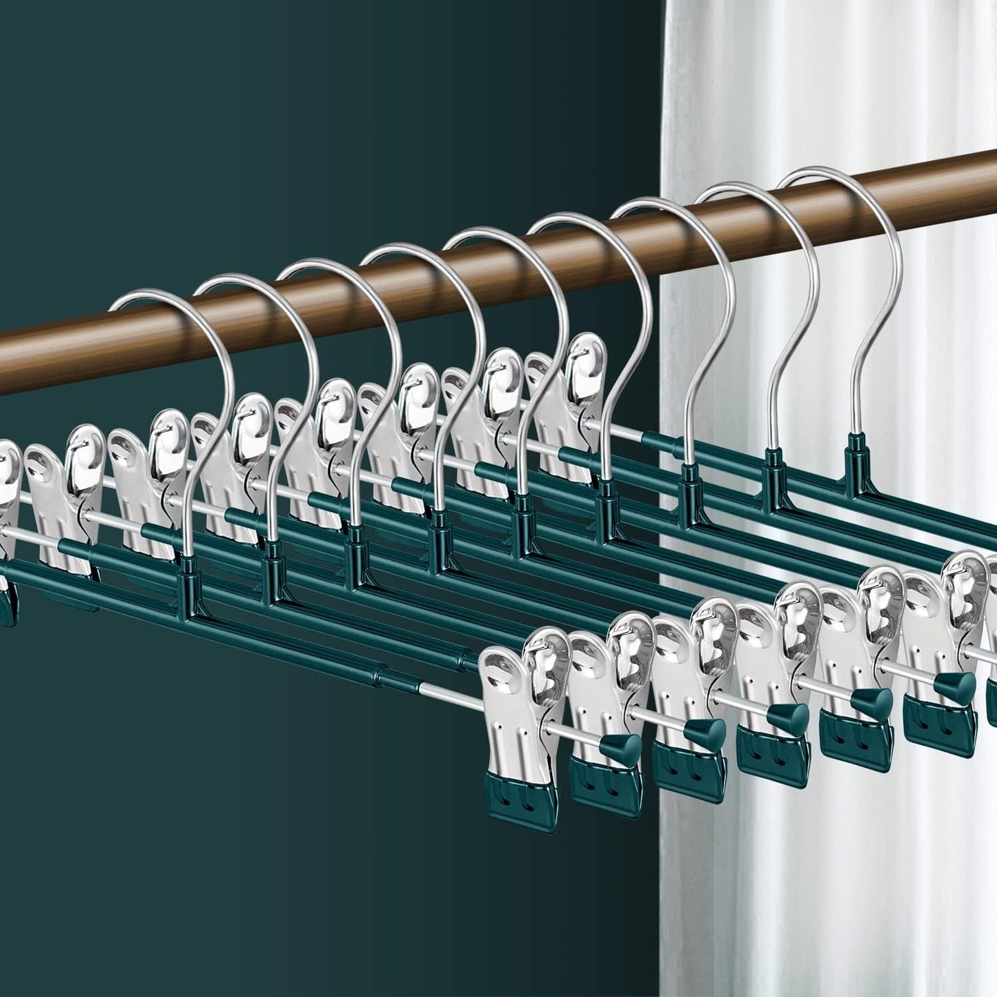 14Inch Black Pants Hangers with Clips 10 Pack Adjustable Skirt Hangers for Women Non-Slip Trousers Hanger for Jeans Clothes Hangers for Pants Heavy Duty Space Saving Shorts Hangers