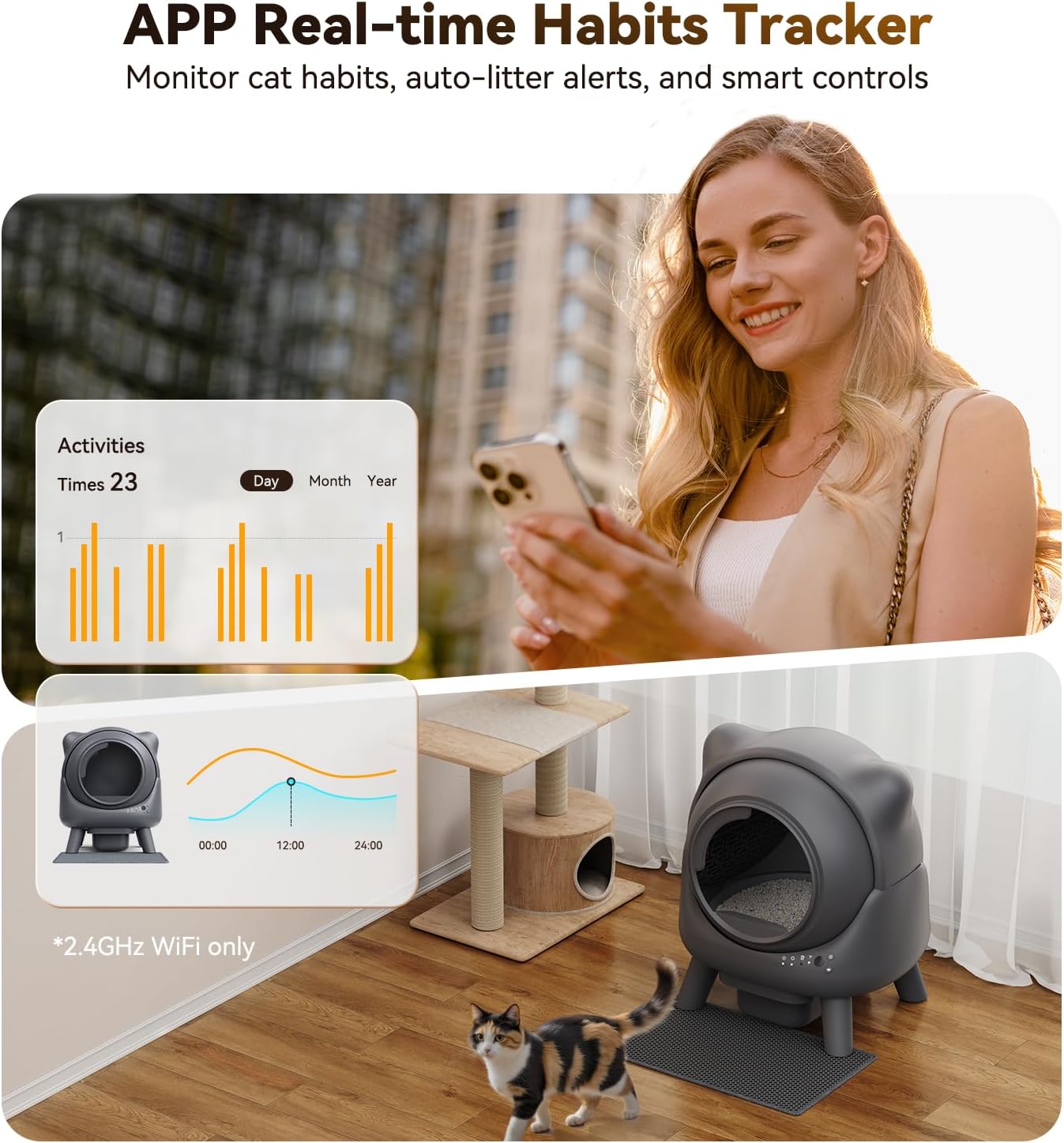 Self Cleaning Litter Box,Automatic Cat Litter Box for Multi Cats,FEELNEEDY Odor Control,litiere Pour Chat autonettoyant, Extra Large, APP Control,Safety Sensors, with 1 Trash Bag and Litter Mat