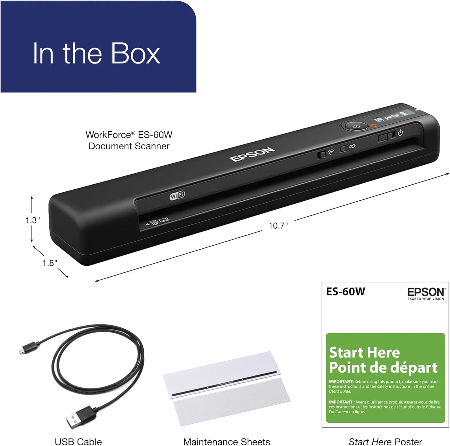 Epson WorkForce ES-50 Portable Sheet-fed Document Scanner for PC and Mac, Black