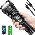 Flashlight Rechargeable 990000 High Lumens, Super Bright LED Flash Light with LCD Digital Display, Tactical Flashlights with IPX7 Waterproof, 6 Modes Brightest Flashlight for Camping, Emergency