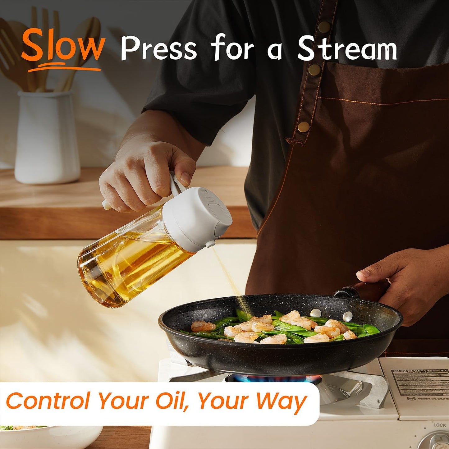 Purilite Select 470ml Glass Oil Sprayer & Dispenser Bottle – 2-in-1 Flip Top