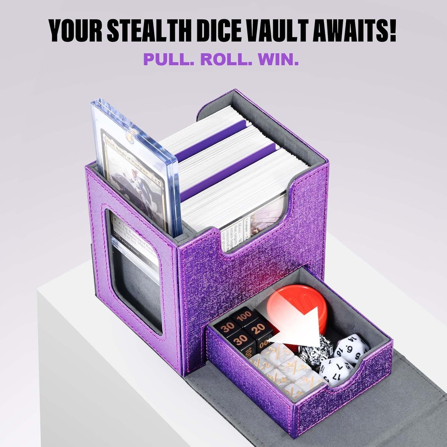 Kabinka Commander Deck Box for MTG with Metal Emblem, Card Deck Box with Dice Tray, Hold 100 Double-Sleeved Cards for TCG/PTCG, Cards Storage Case, 35PT Magnetic Card Holder (Black& Purple, Lotus)