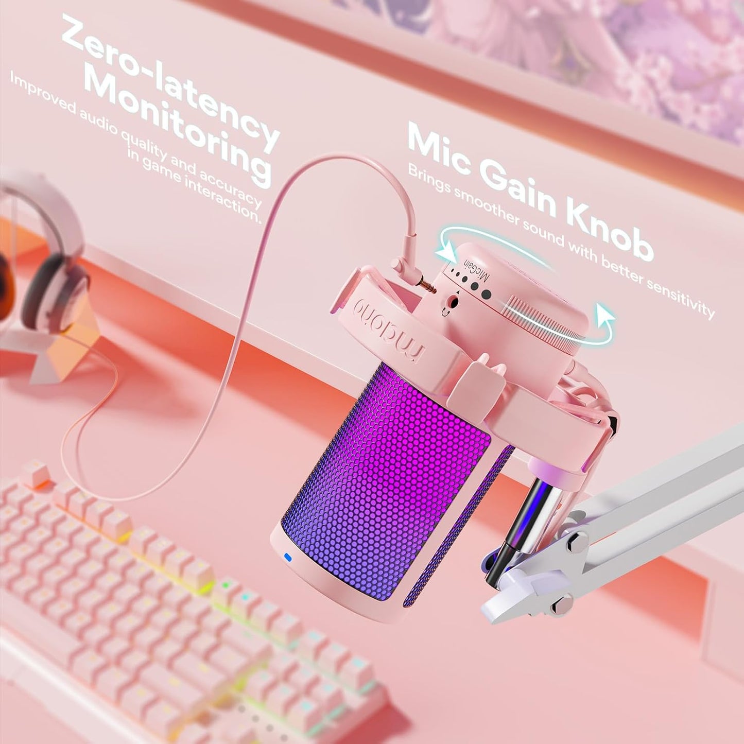 MAONO Gaming USB Microphone, Noise Cancellation Condenser mic with Mute, Gain, Monitoring, Boom Arm for Streaming, Podcast, Vocal, Twitch, YouTube, Discord, PC, Computer, PS4, PS5, Mac, DGM20S