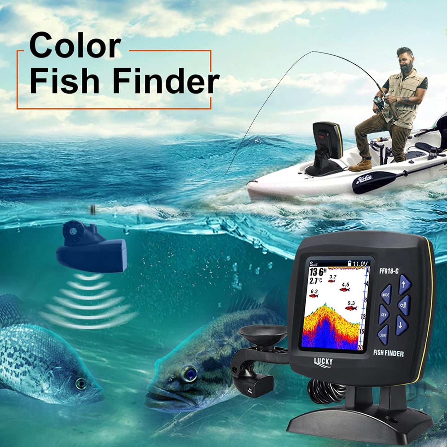 Fish Wired Transducer Sensor Fish 45 Degrees Underwater Fishing Camera Portable Fish Waterproof Underwater Monitor LCD Fish Locator Boat Fish Fish Detector ANRIO