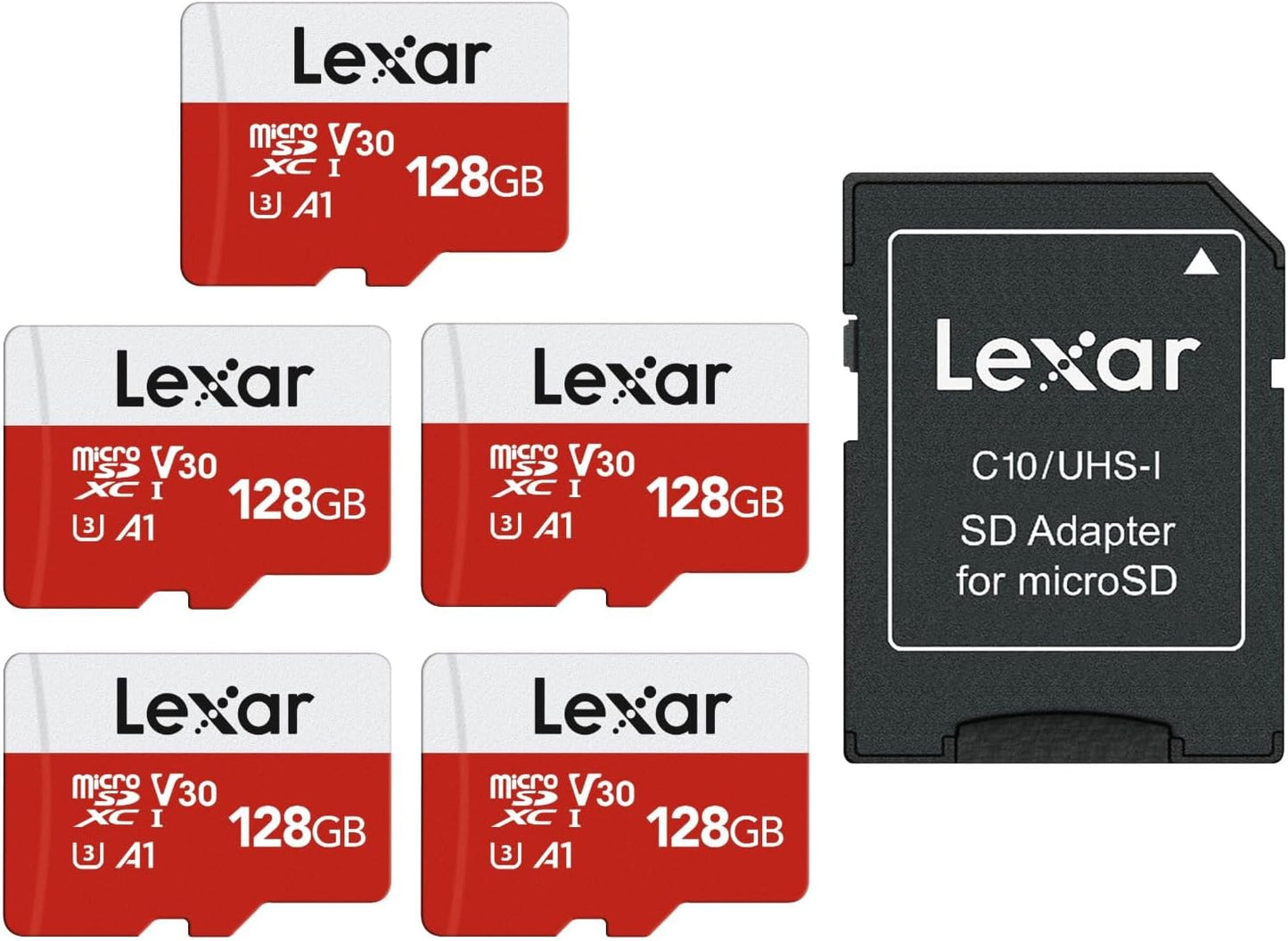 Lexar 128GB Micro SD Card, microSDXC UHS-I Flash Memory Card with Adapter - Up to 100MB/s, A1, U3, Class10, V30, High Speed TF Card
