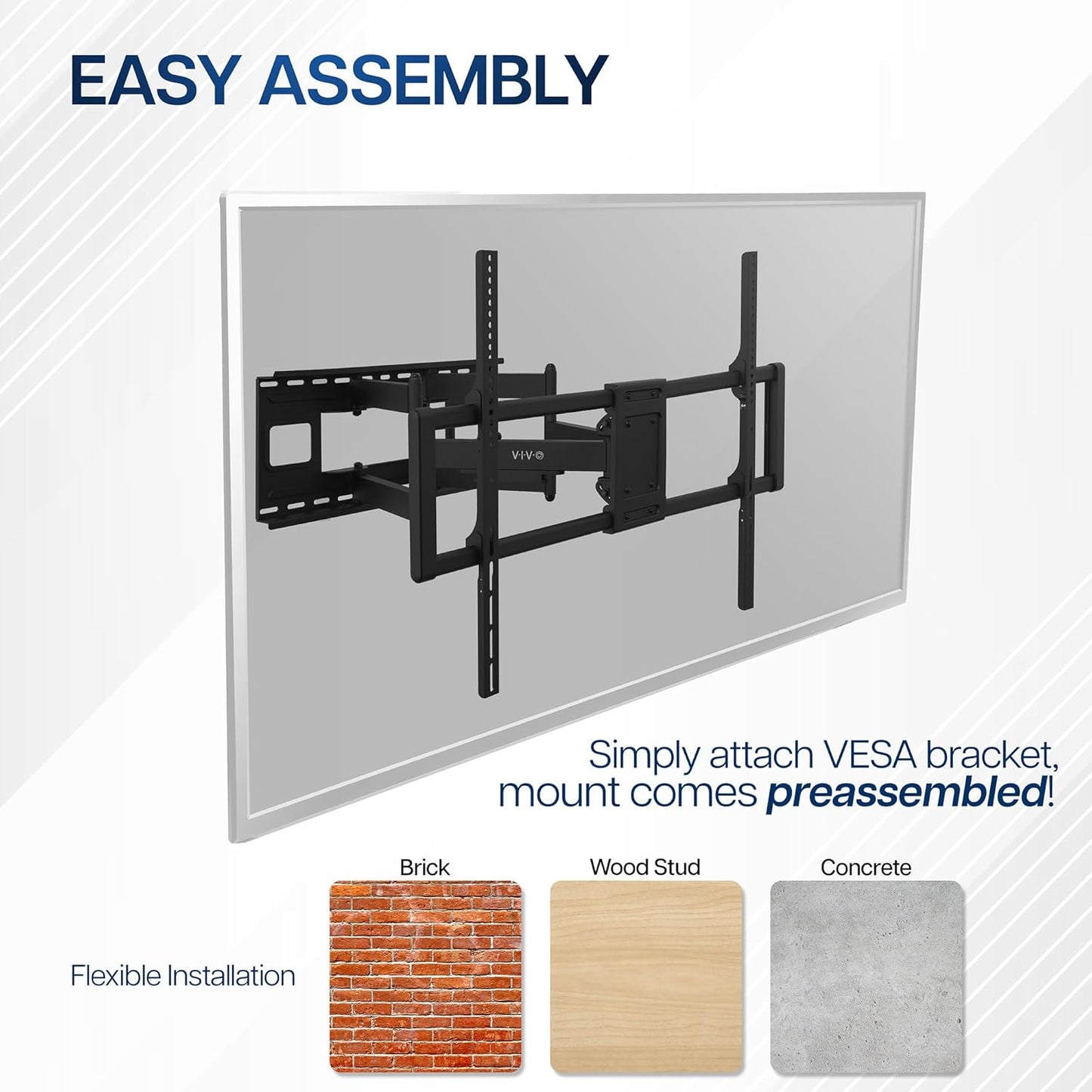 VIVO Heavy Duty 60 to 120 inch Extra Large Screen TV Articulating Wall Mount for LCD LED Flat and Curved Screens, Extended Arm Swivel Mount, Max VESA 900x600mm, Black, MOUNT-VW120M