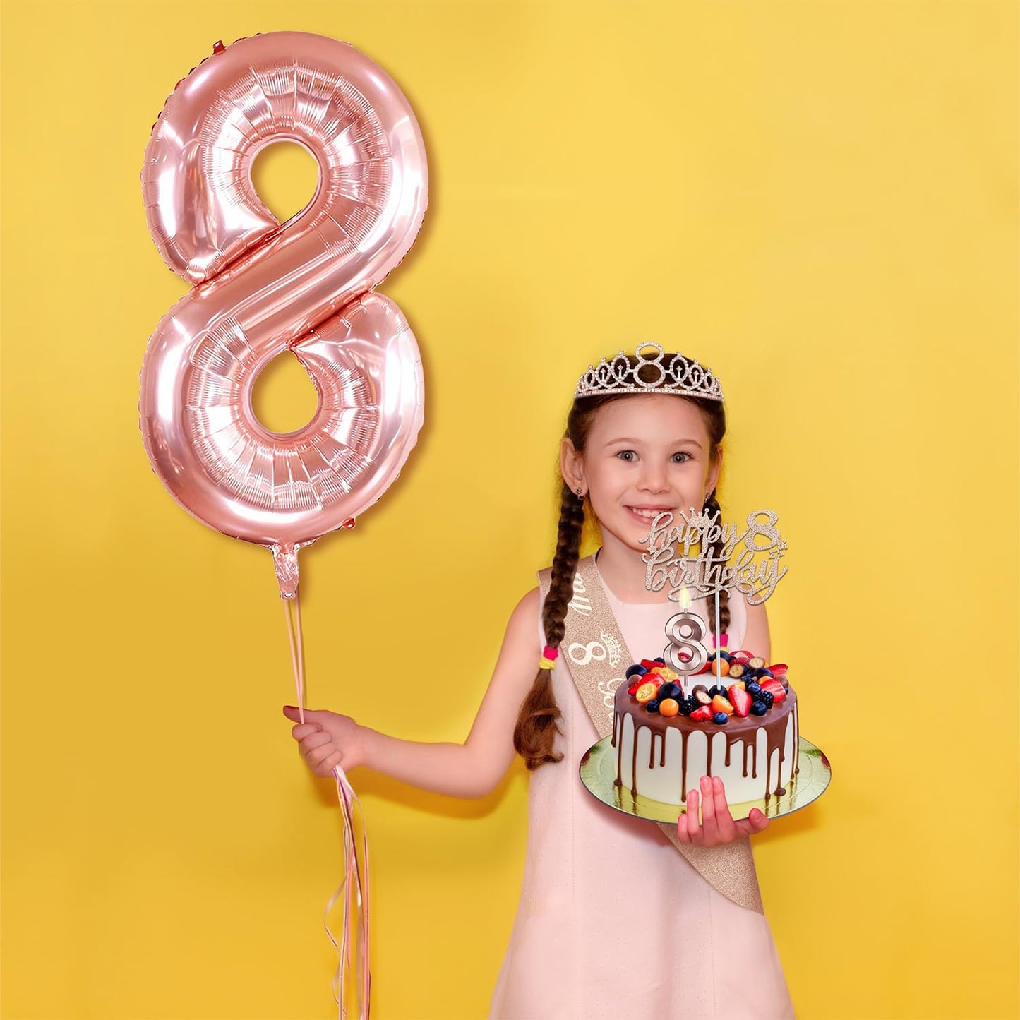 65th Birthday Decorations for Women, Including 65th Birthday Sash and Crown, Cake Topper and Candles, Number Balloons Rose Gold, 65 Year Old Gifts for Women