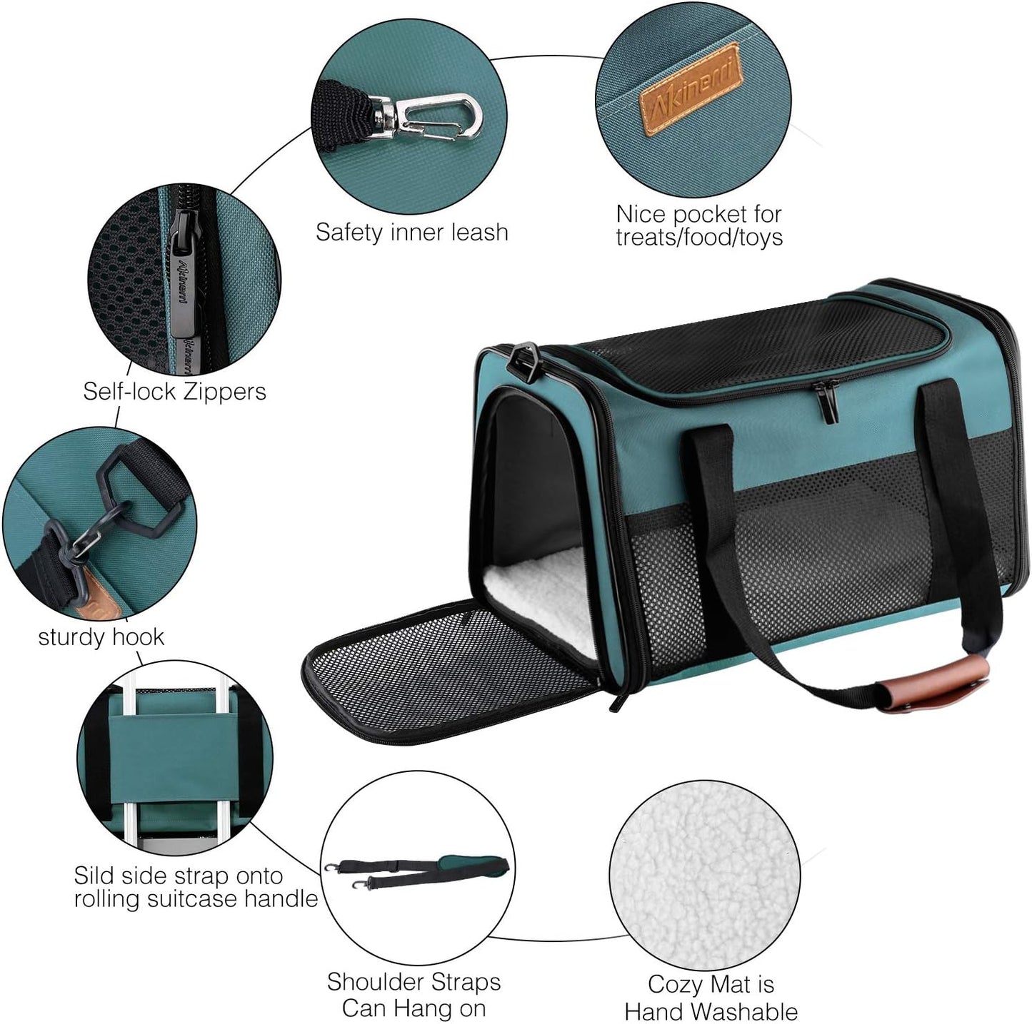 Akinerri Airline Approved Pet Carriers,Soft Sided Collapsible Pet Travel Carrier for Medium Puppy and Cats (Medium, Blue)