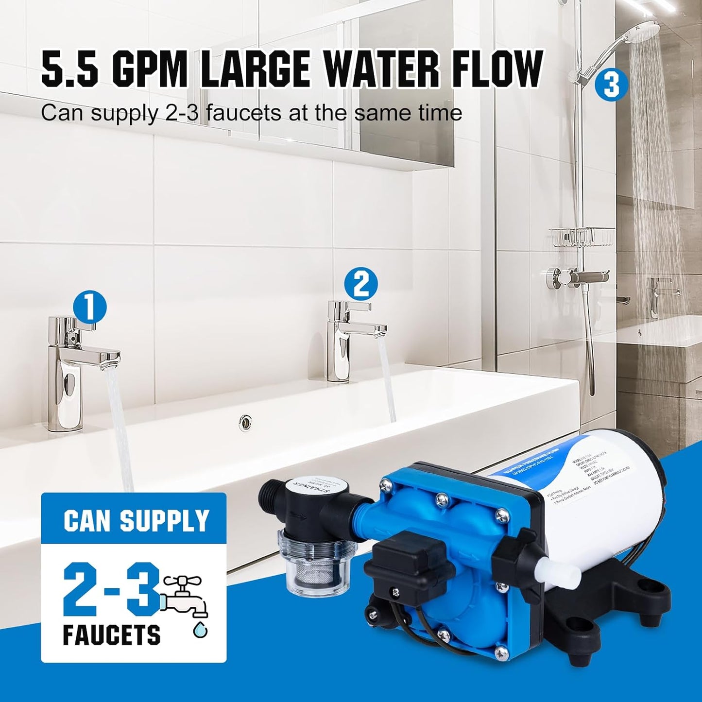 DC HOUSE 12V RV Fresh Water Pump 3.0GPM 45 PSI 12Volt DC Water Pressure Diaphragm Pump On Demand for Camper Trailer Off-Grid Cottage Yacht House