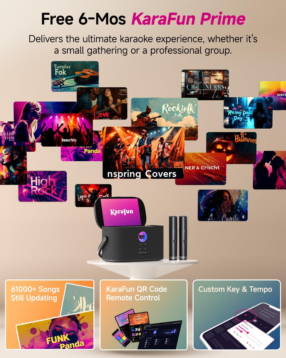 Karaoke Machine for Adults & Kids with Screen Lyrics Display, 2 Wireless Microphones Auto-Charging, Portable Bluetooth Speaker PA System WiFi/HDMI, Home Outdoor Party Speaker (Shell Series) (Shell S2)