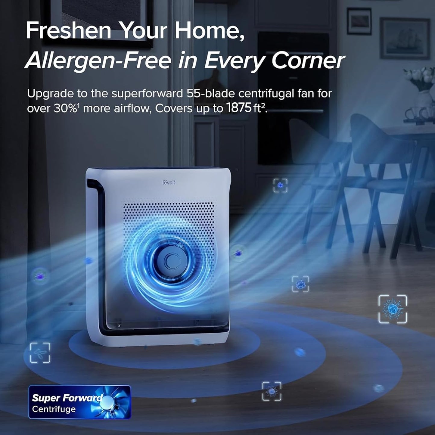LEVOIT Air Purifiers Large Room bedroom Home Up to 1875 ftยฒ with Washable Filters, Smart WiFi Air Quality Monitor, HEPA Sleep Mode and Auto Mode, Removes Allergies, Pet Hairs, Smoke, Dust, Vital 200S