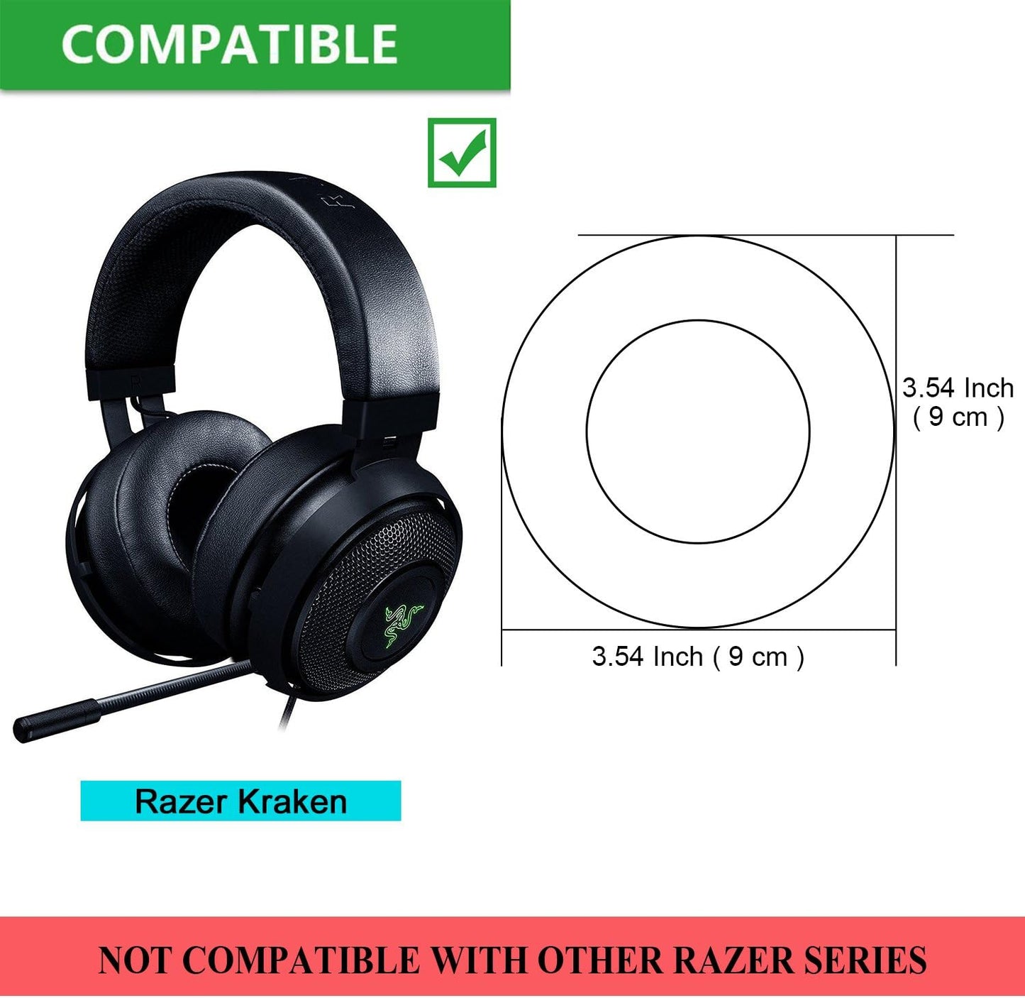 JARMOR Replacement Memory Foam Ear Cushion Pad Cover for Razer Kraken Headphone ONLY (Black)