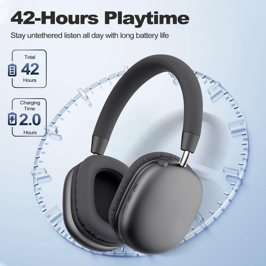 ZTOZ Wireless Headphones Over-Ear Bluetooth Adjustable 42 Hours of Listening Time Volume Control, Fitting in Gaming/Running/Sports Headphones for iPhone/Android/Samsung - Space Grey - PuriLite