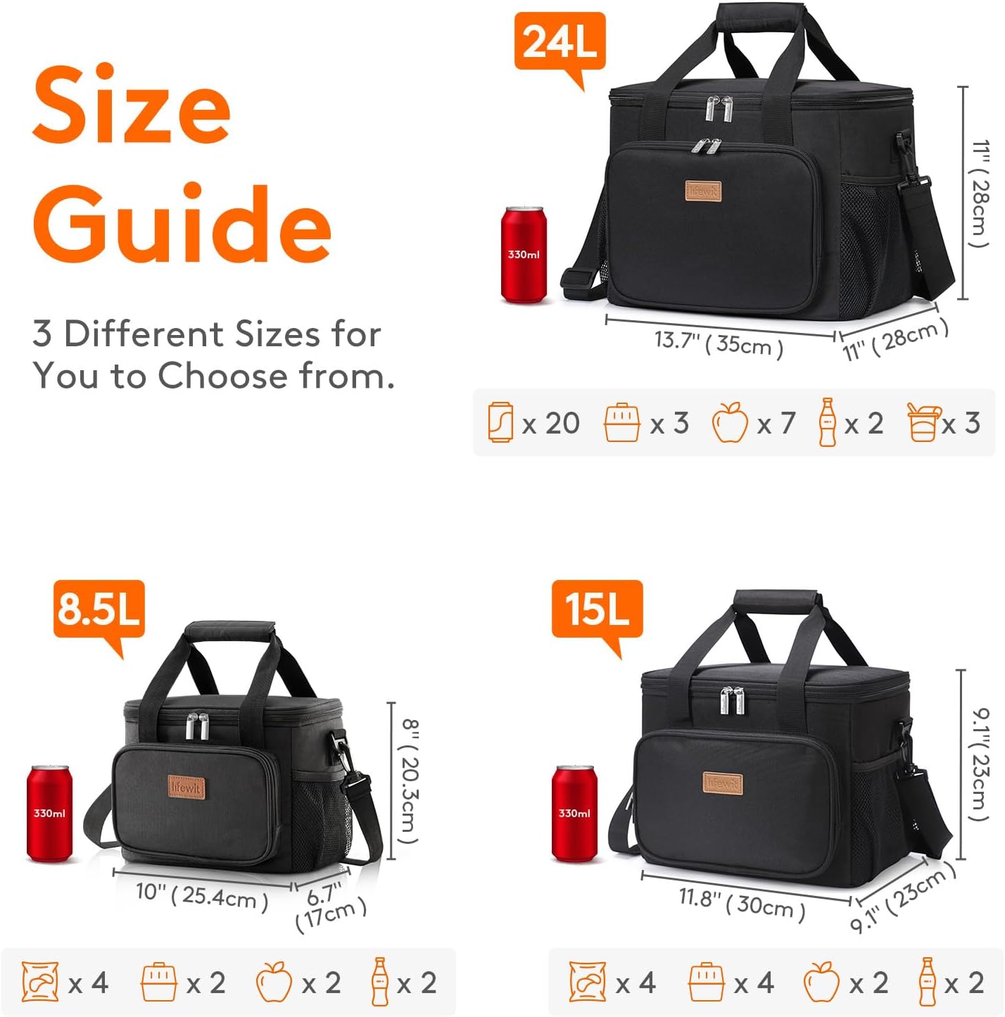 Lifewit Lunch Bag for Men, Insulated Lunch Box Leakproof Soft Cooler Cooling Tote for Adult Women, Waterproof Reusable Lunch Bags for Work Office Outdoor Picnic Camping, Black, 12-Can (9L)