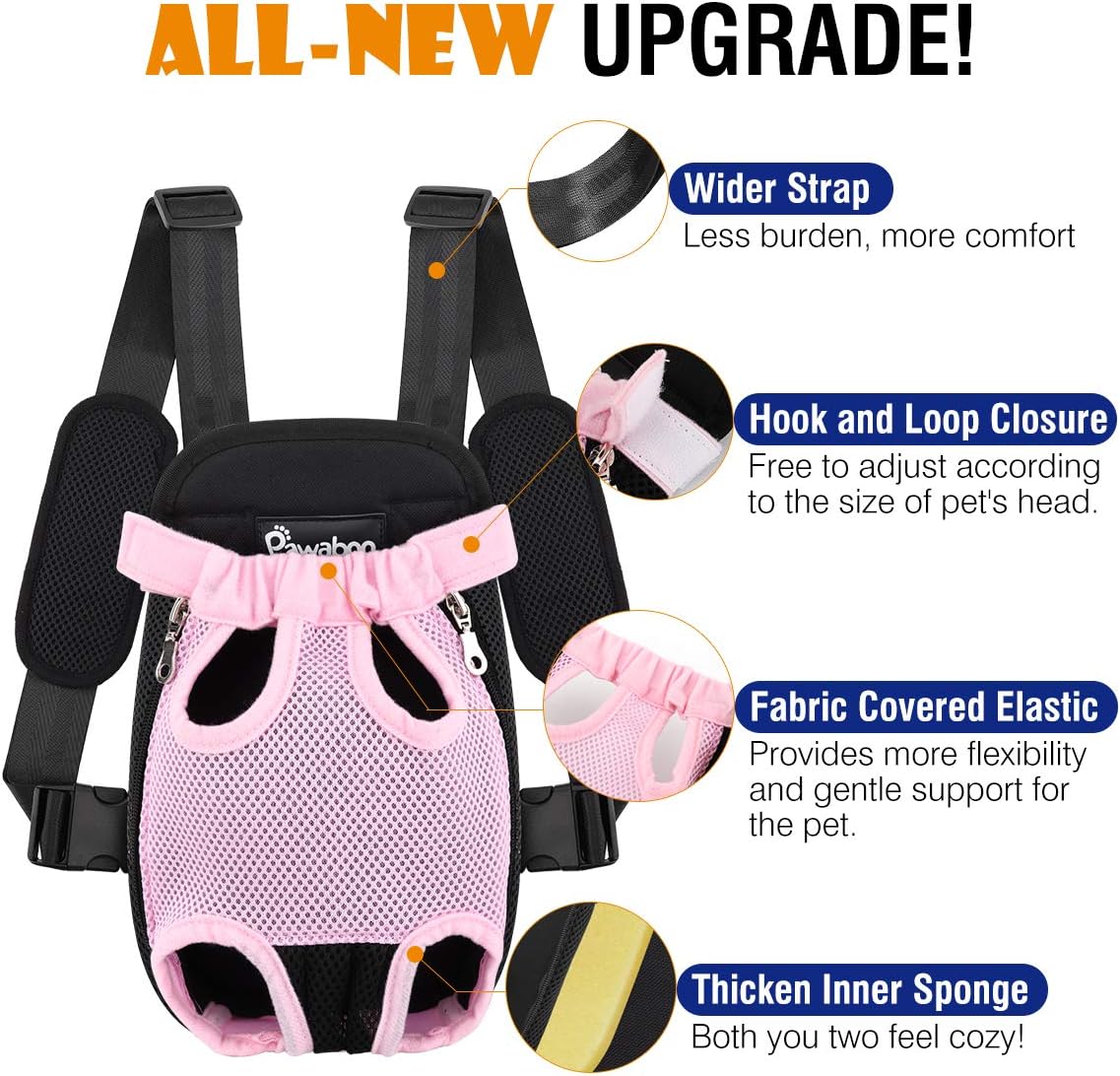 Pawaboo Pet Carrier Backpack, Adjustable Pet Front Cat Dog Carrier Backpack Travel Bag, Legs Out, Easy-Fit for Traveling Hiking Camping for Small Medium Dogs Cats Puppies, Medium, Black