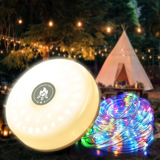 Camping String Lights, 32.8Ft Outdoor String Lights with 8 Lighting Modes,Quick 30s Recovery,Portable and Durable,12H Runtime-Rechargeable Camping Lights for Outdoor Yard Hiking