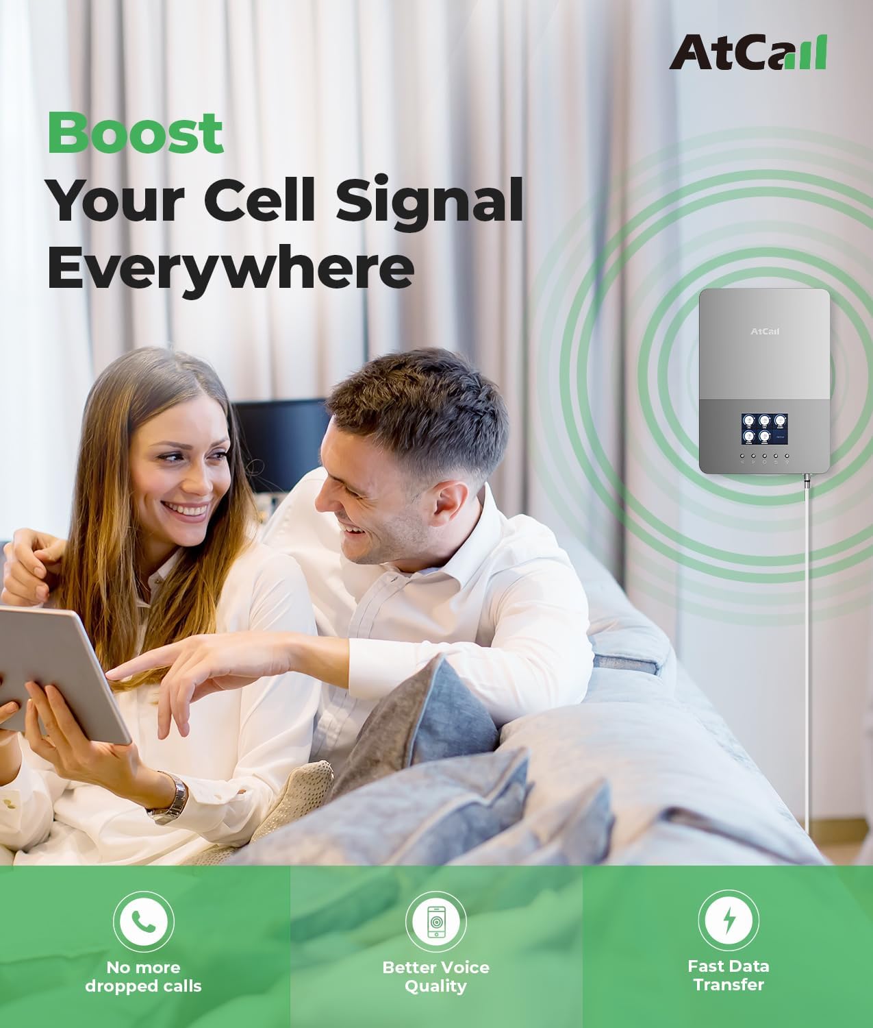 Atcall Cell Phone Booster for House, Up to 5,000 Sq Ft, Smart LCD Monitor, Band 12/17/13/5/2/25/4/66, 5G Compatible with All Canadian Carriers Rogers Bell TELUS, ISED Approved