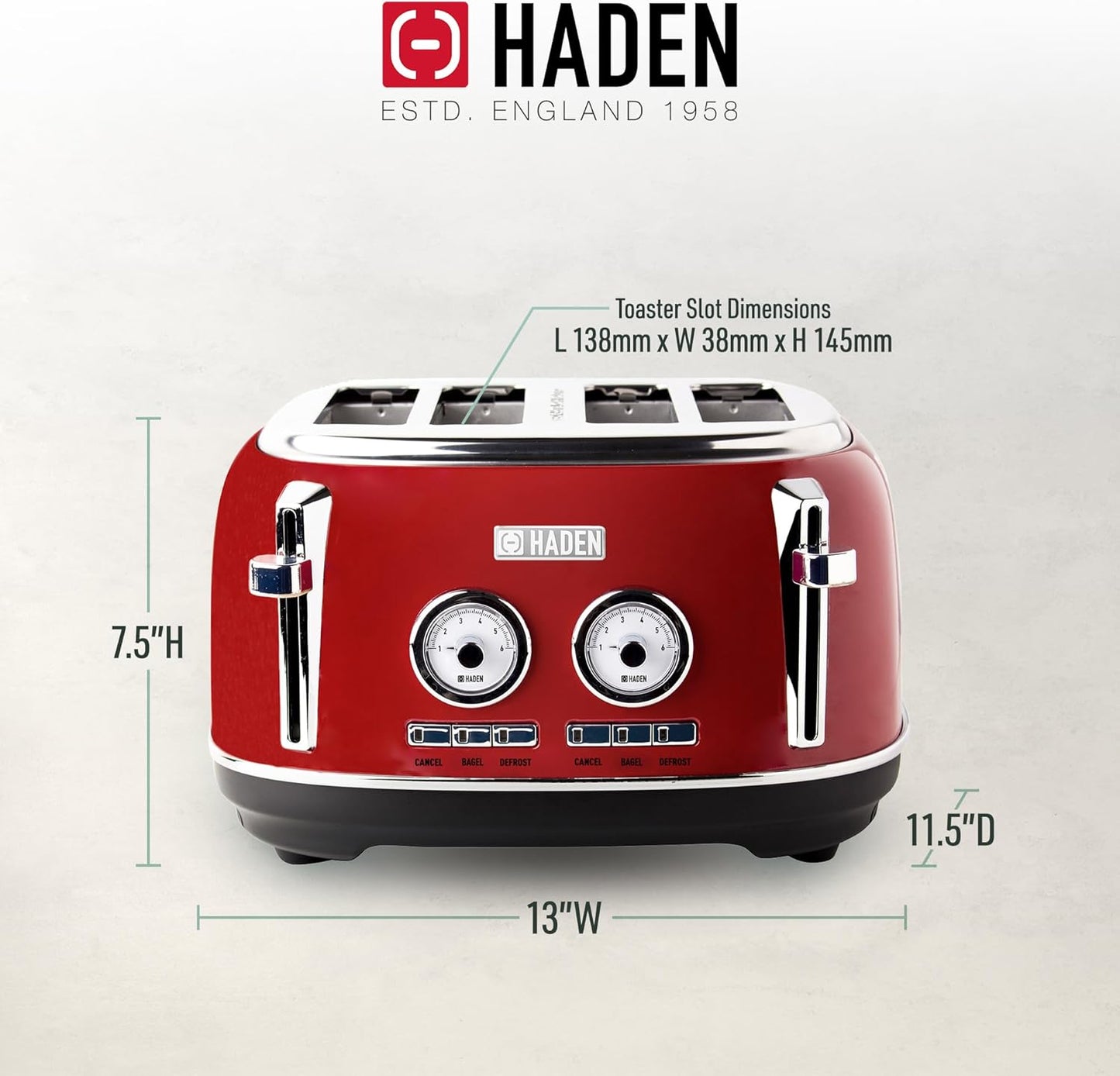 Haden Dorset 75083 Stainless Steel 1500W Retro Toaster 4 Slice Wide Slot w/Removable Crumb Tray and Settings, Black/Copper Toasters w/Adjustable Browning Control, Smart Toaster