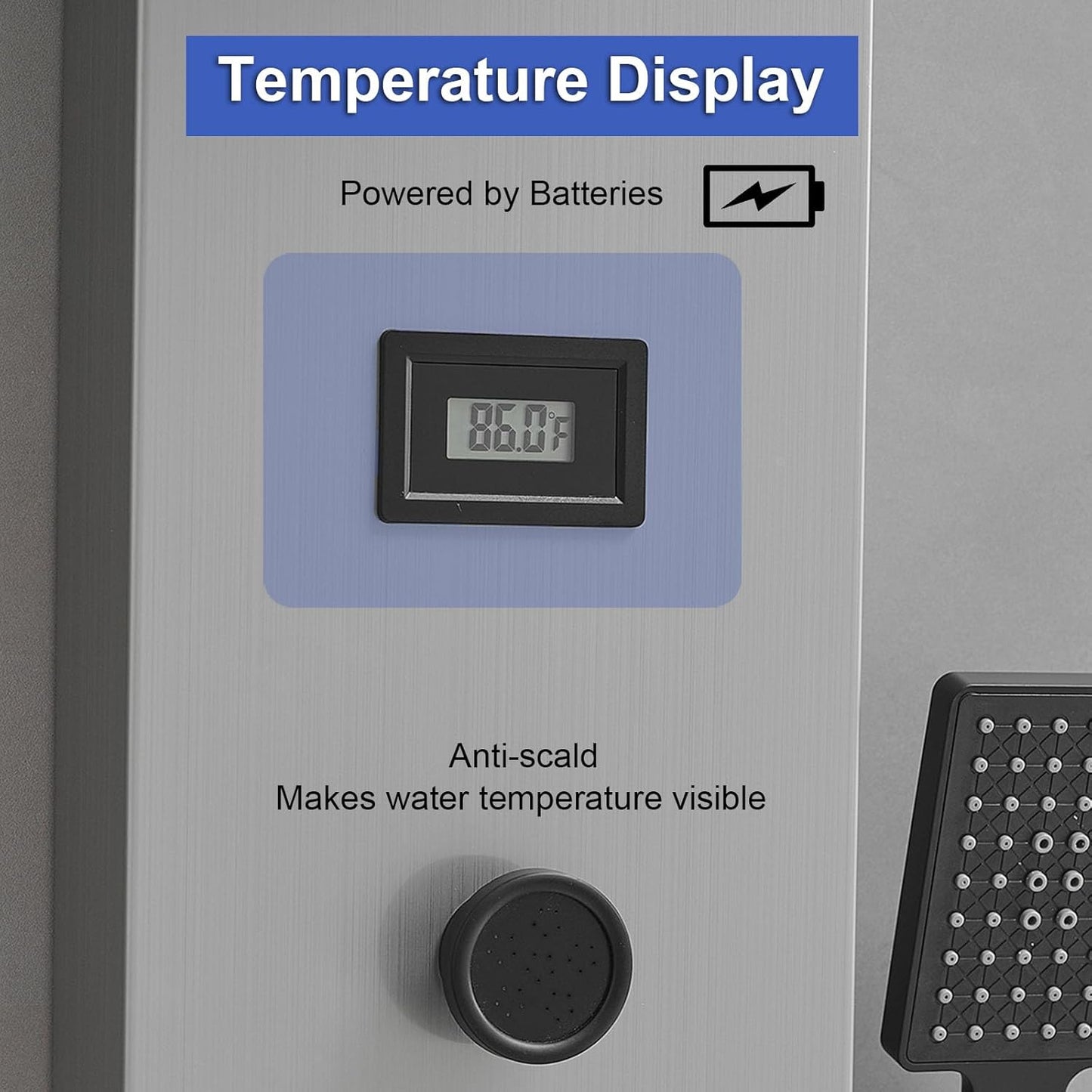 Bathfinesse Shower Tower Bathroom Shower Panel System Rain Massage System 6 in 1 Body Spray Jets Shower Wall Panels Rainfall Waterfall Shower Head Tub Spout with Temperature Display,Matte Black