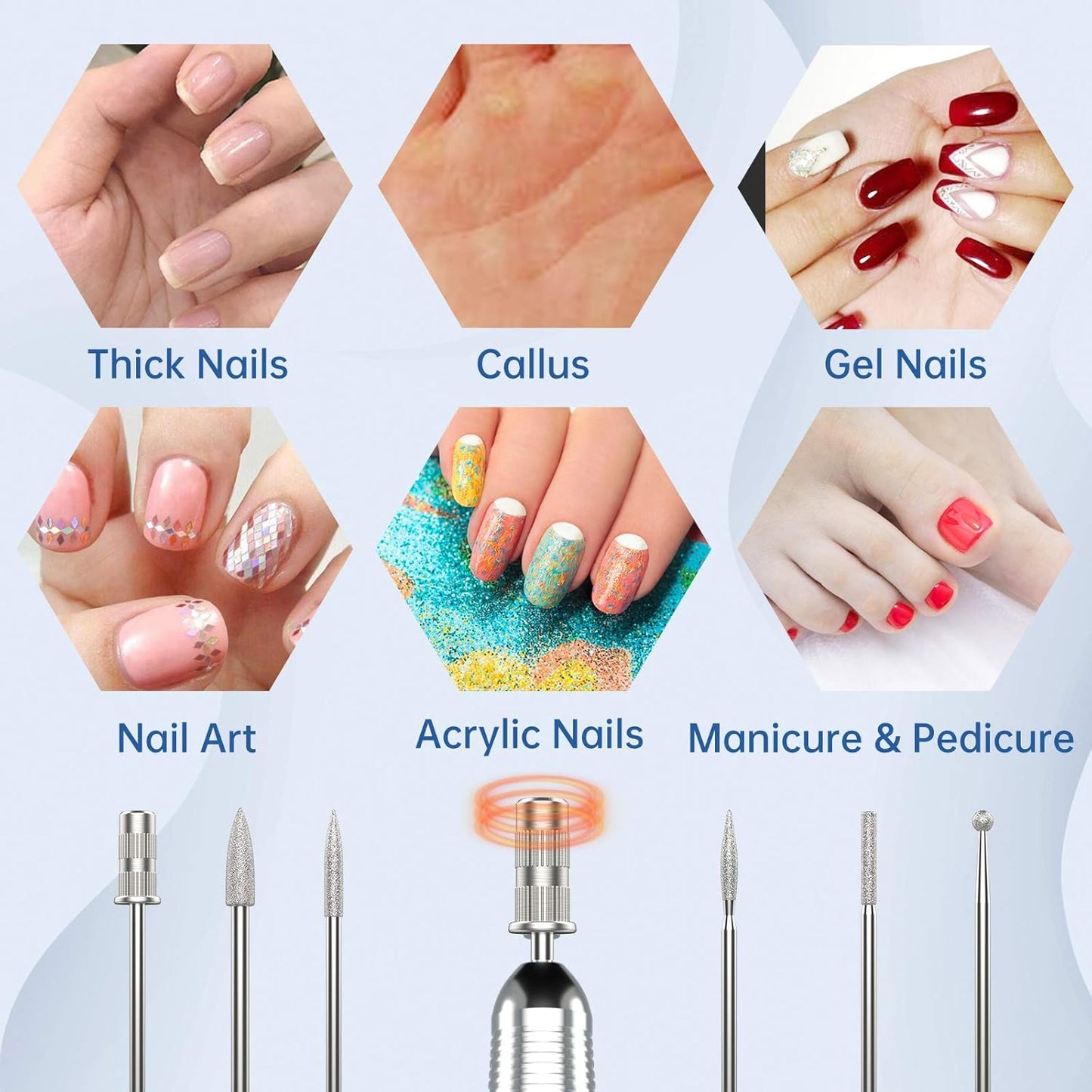 Delanie Professional Nail Drill High Torque 35000 RPM Rechargeable Portable Electric Nail File for Acrylic & Gel, High Speed, Low Heat, Low Vibration, Rose Gold
