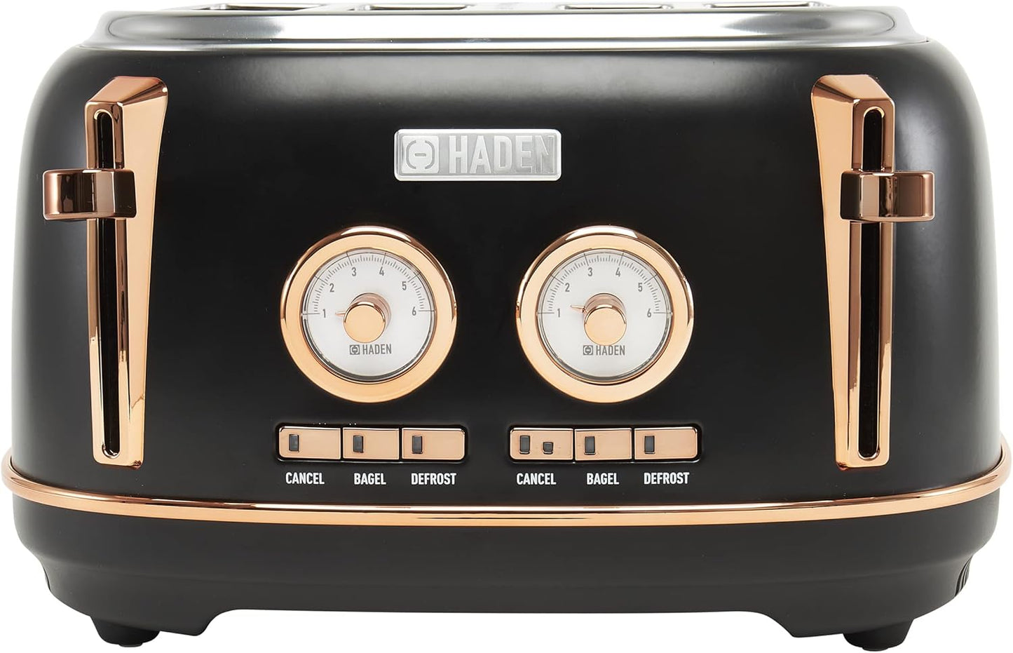 Haden Dorset 75083 Stainless Steel 1500W Retro Toaster 4 Slice Wide Slot w/Removable Crumb Tray and Settings, Black/Copper Toasters w/Adjustable Browning Control, Smart Toaster