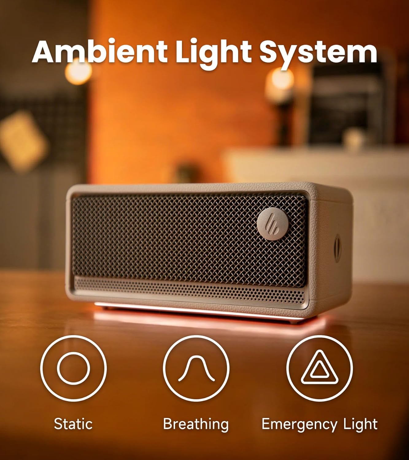 Edifier ES60 Portable Bluetooth Speaker, 34W RMS, Wireless Speaker with 360° Audio, Ambient Lights, 9 Hours Playtime, Bluetooth 5.4 Stereo Pairing, IP66 Dustproof and Waterproof, Ivory