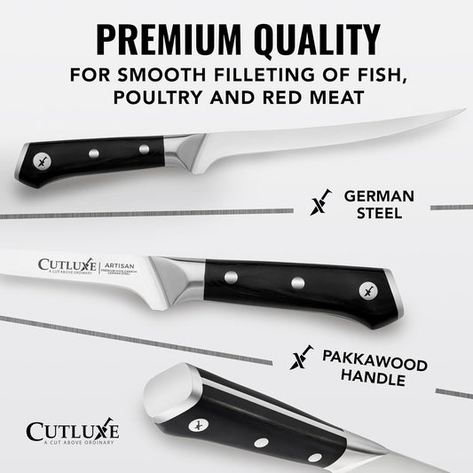 Cutluxe Fillet Knife for Fish & Meat – 7" Fish Knife for Filleting – High Carbon German Steel, Full Tang & Ergonomic Handle Design – Artisan Series - PuriLite