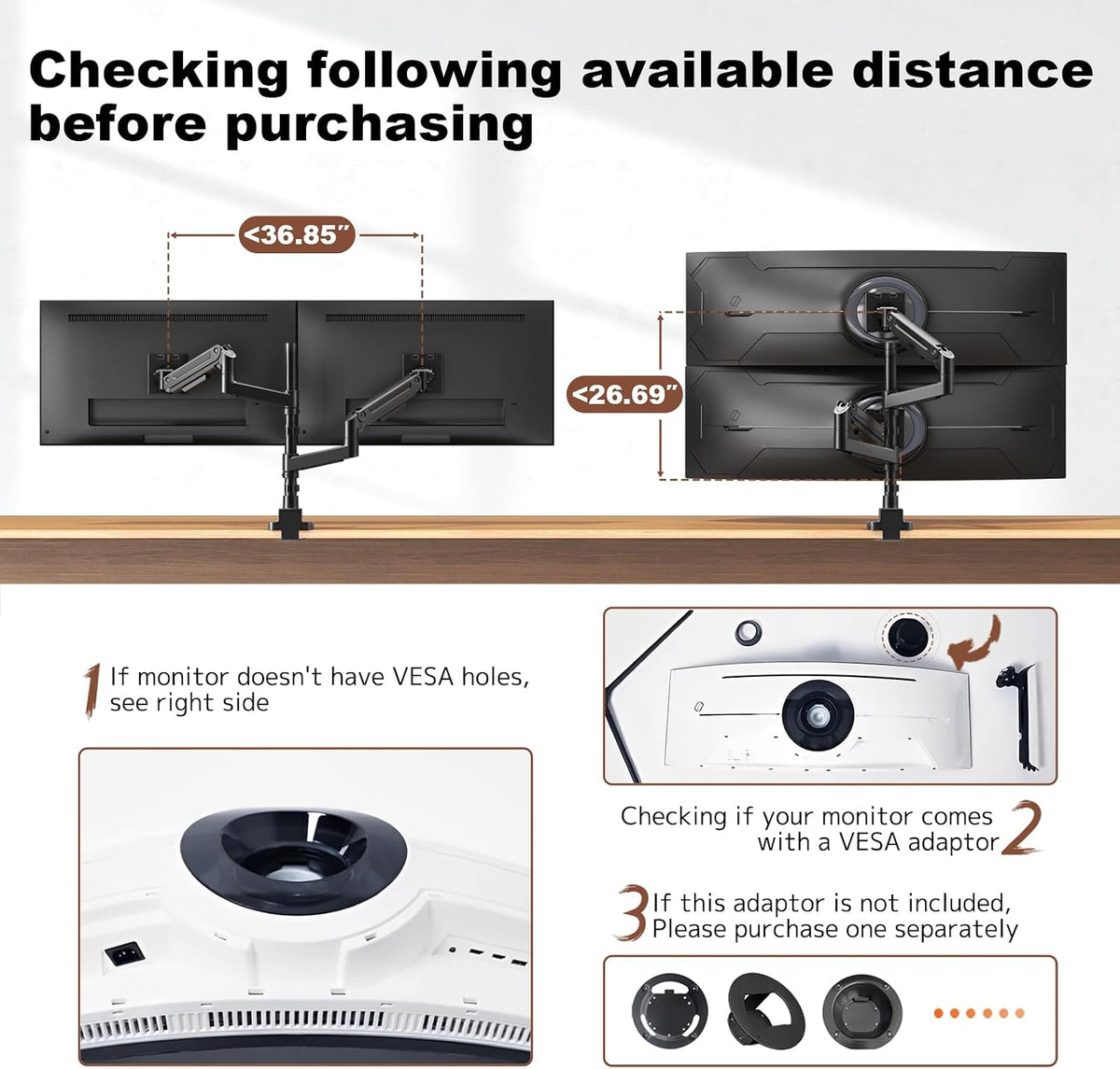 Dual Monitor-Arm Heavy-Duty for 17-49-inch Screens - Premium Vertical Stacked Dual Monitor Arm Desk Mount for Ultrawide Screens up to 44lbs, Fully Adjustability, VESA 75/100 mm, Black