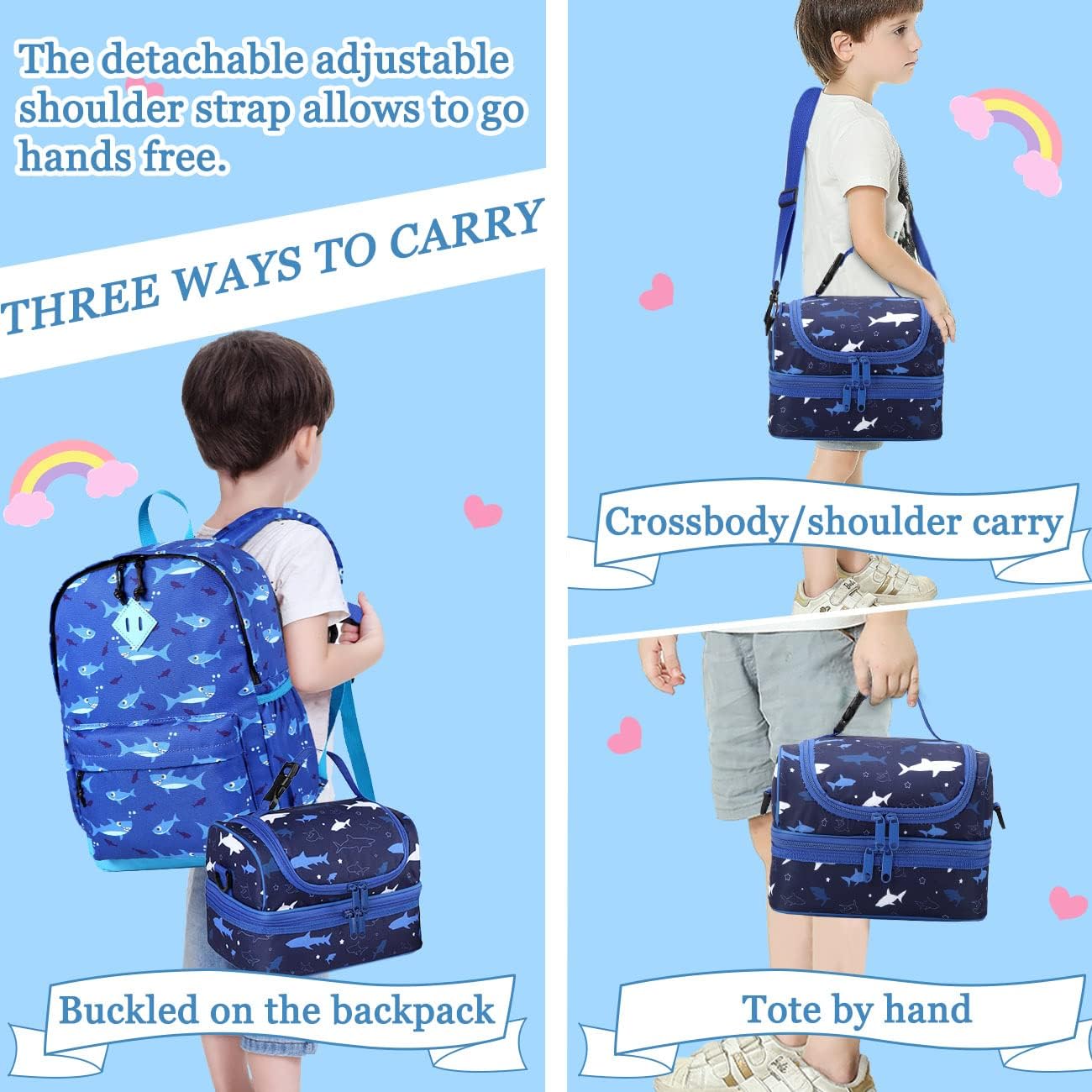 VASCHY Lunch Box Bag Men, Insulated Two Compartments Bento Cooler Bags for Adults/Women/Kids for School,Daycare,Kindergarten,Picnic Black
