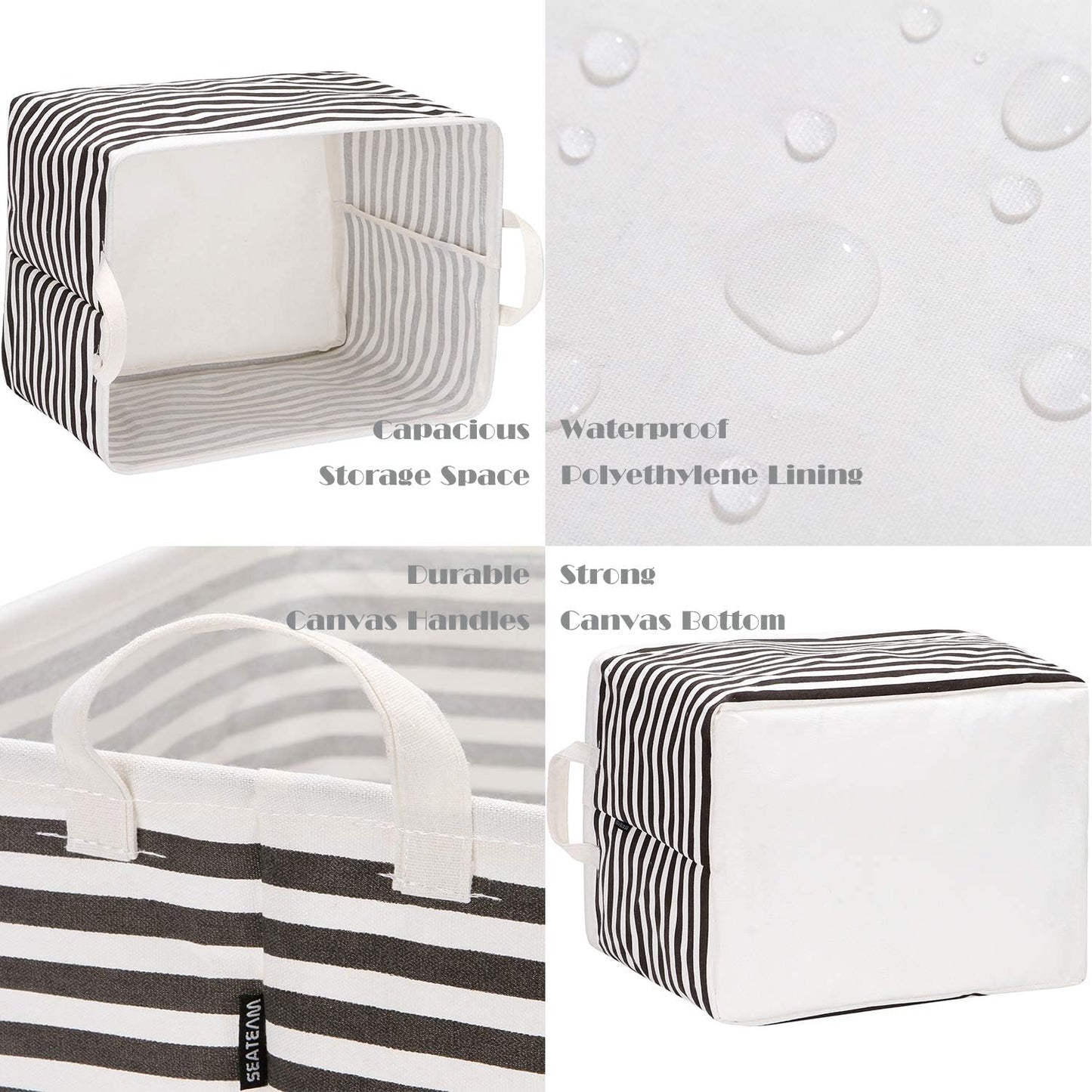 Sea Team 16.5 x 11.8 x 9.8 inches Square Canvas Fabric Storage Bins Shelves Storage Baskets Organizers for Nursery & Kid's Room, Grey Stripe